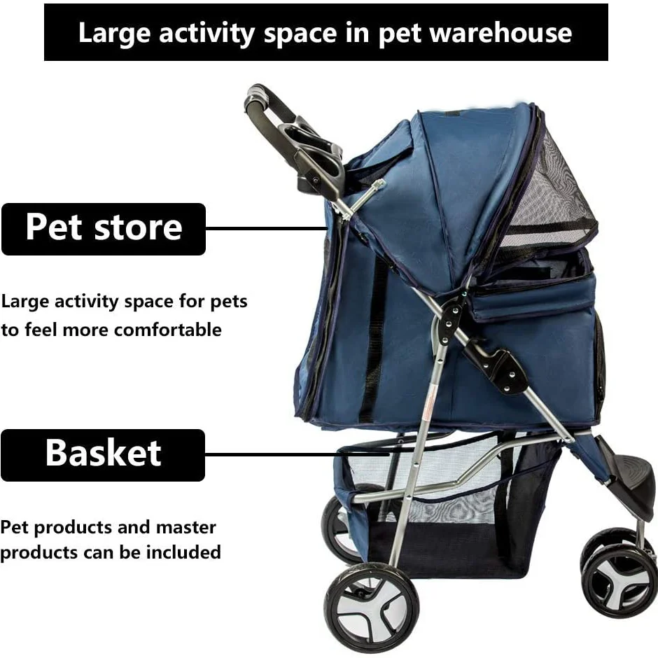 3-Wheel Foldable Pet Stroller for Dogs & Cats – Lightweight Portable Dog & Cat Travel Carrier - Image 3