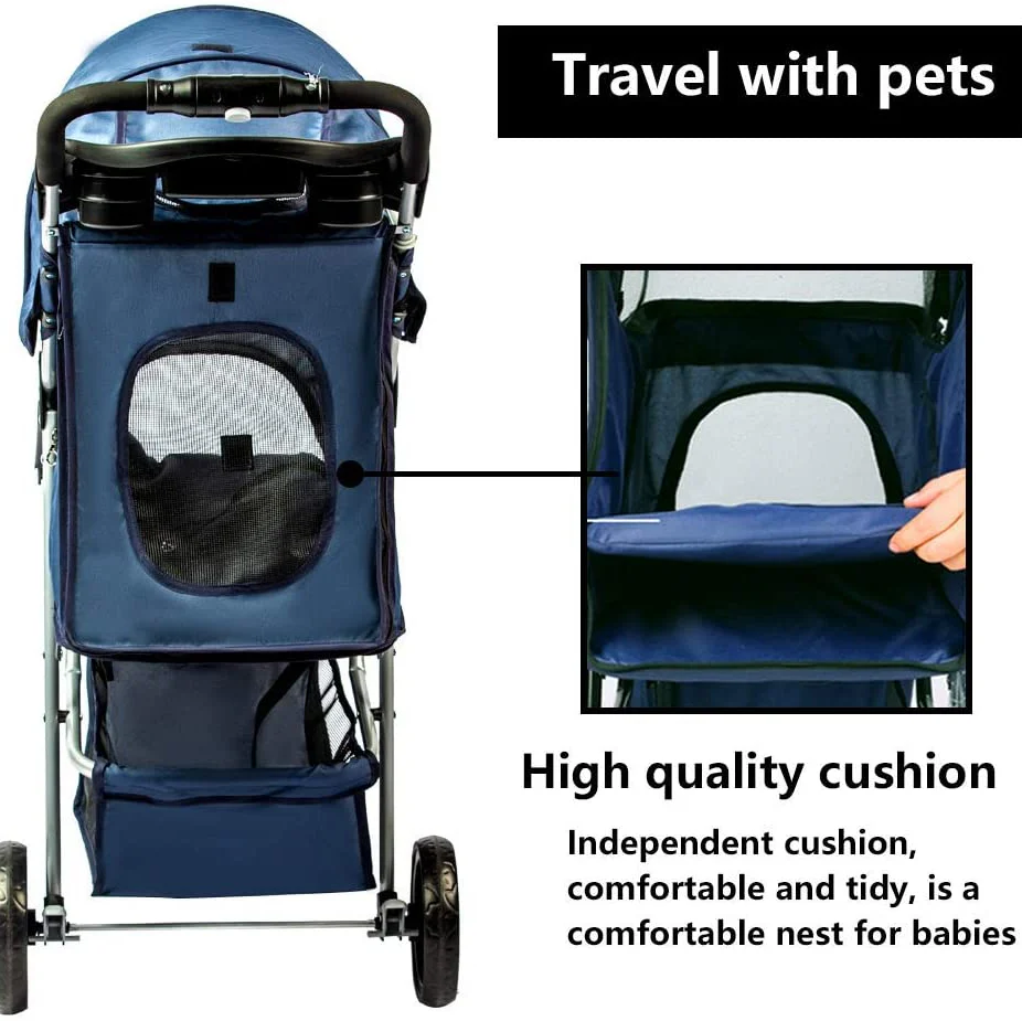 3-Wheel Foldable Pet Stroller for Dogs & Cats – Lightweight Portable Dog & Cat Travel Carrier - Image 5