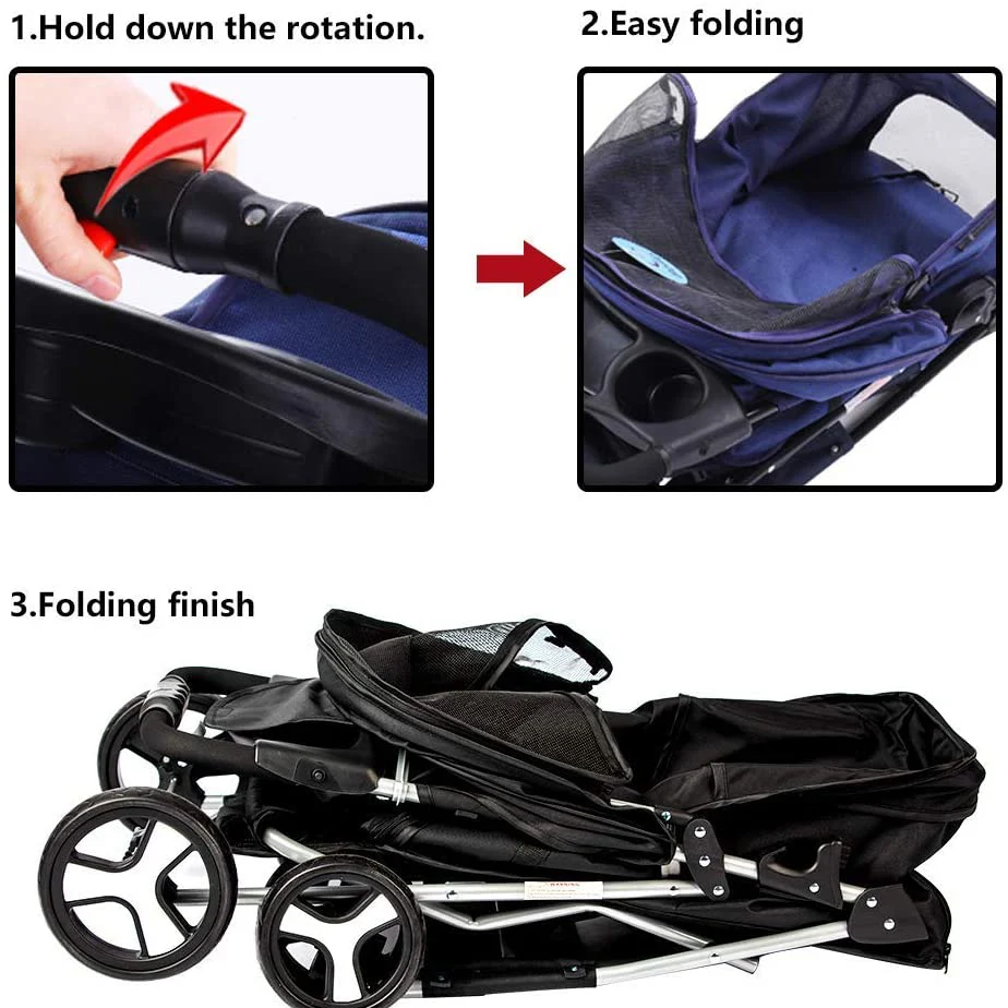 3-Wheel Foldable Pet Stroller for Dogs & Cats – Lightweight Portable Dog & Cat Travel Carrier - Image 6