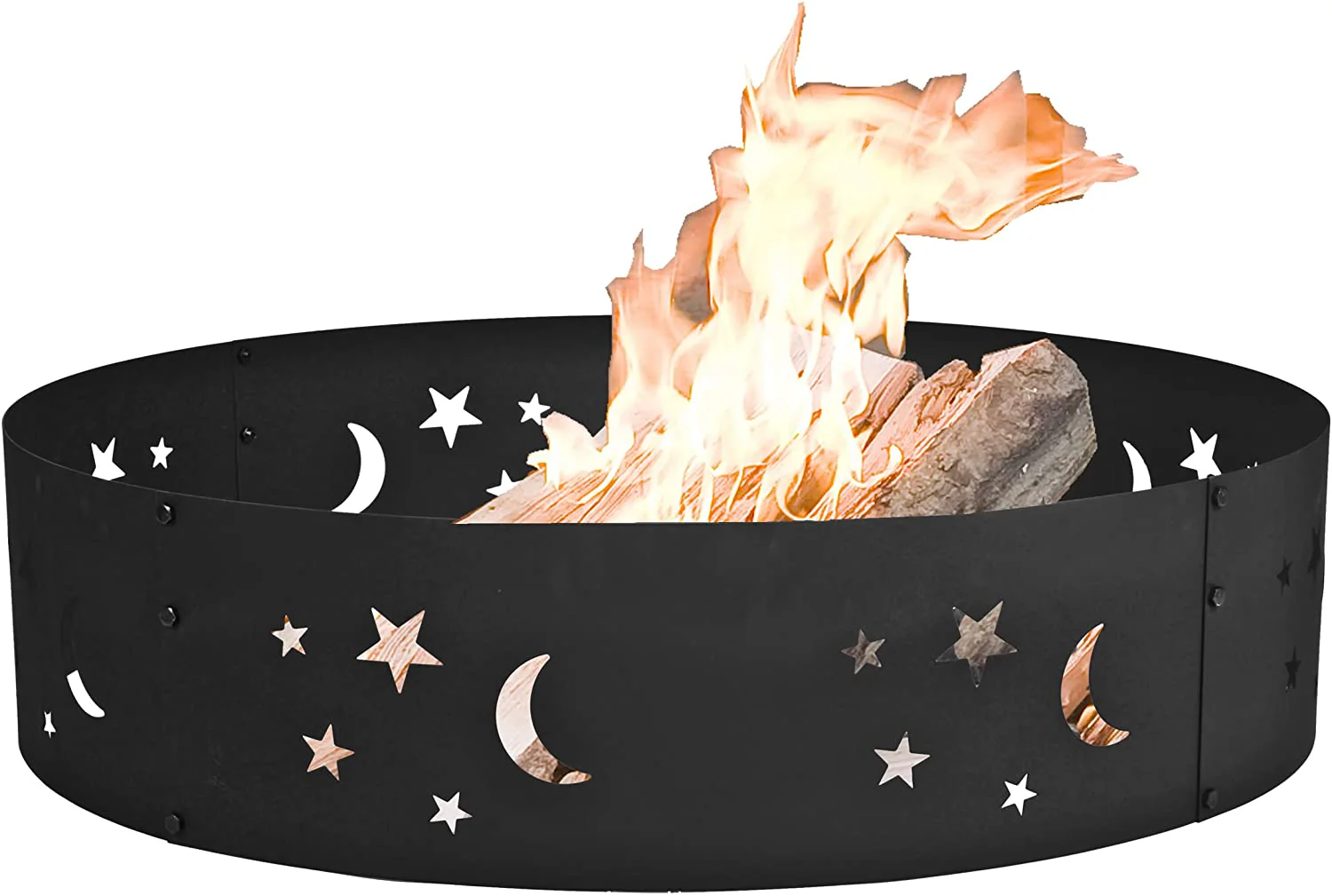 New 36" Large Round Metal Fire Pit Ring with Star & Moon Design – Easy Assembly | SKU: XY0625