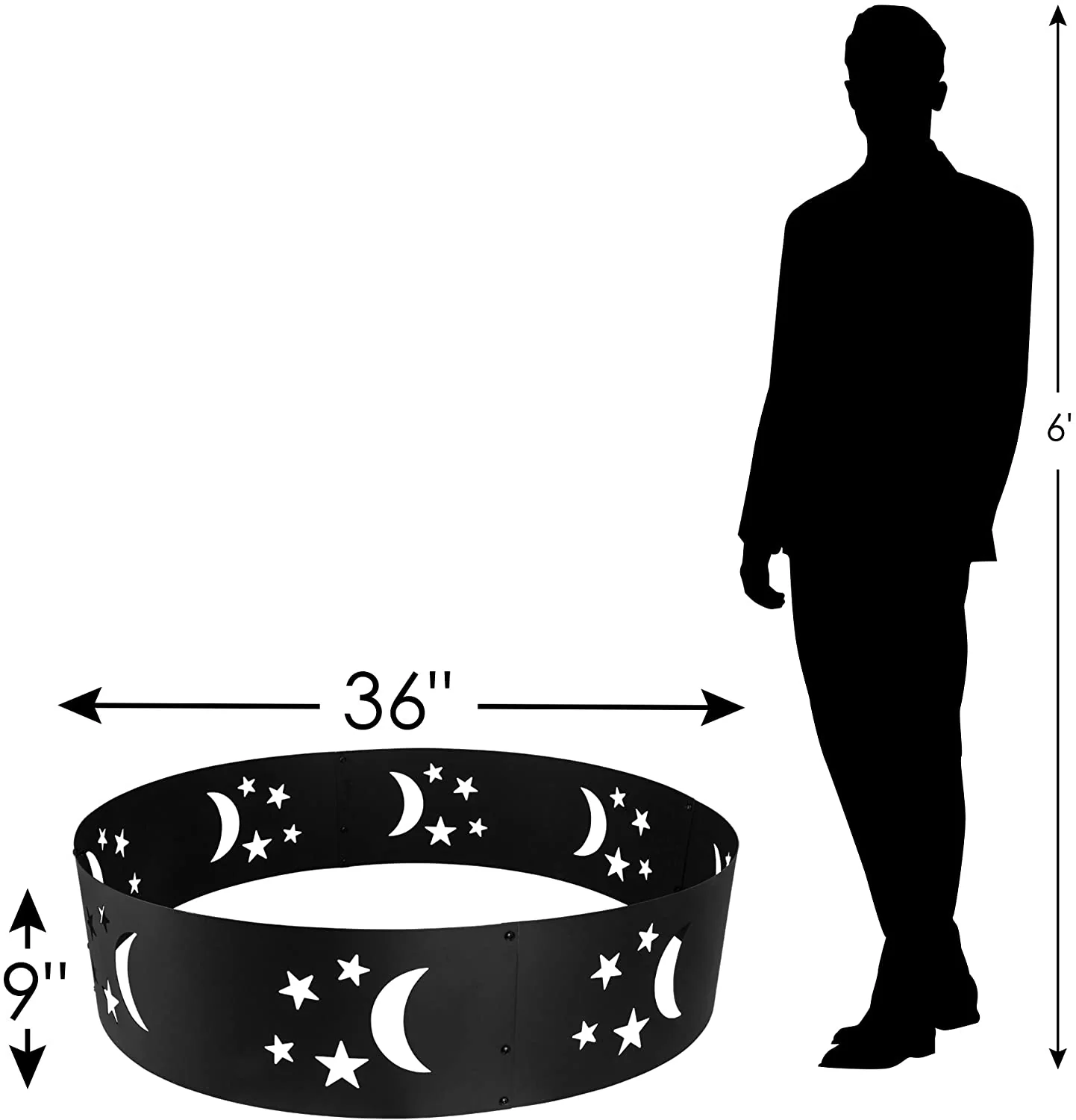 New 36" Large Round Metal Fire Pit Ring with Star & Moon Design – Easy Assembly | SKU: XY0625 - Image 4