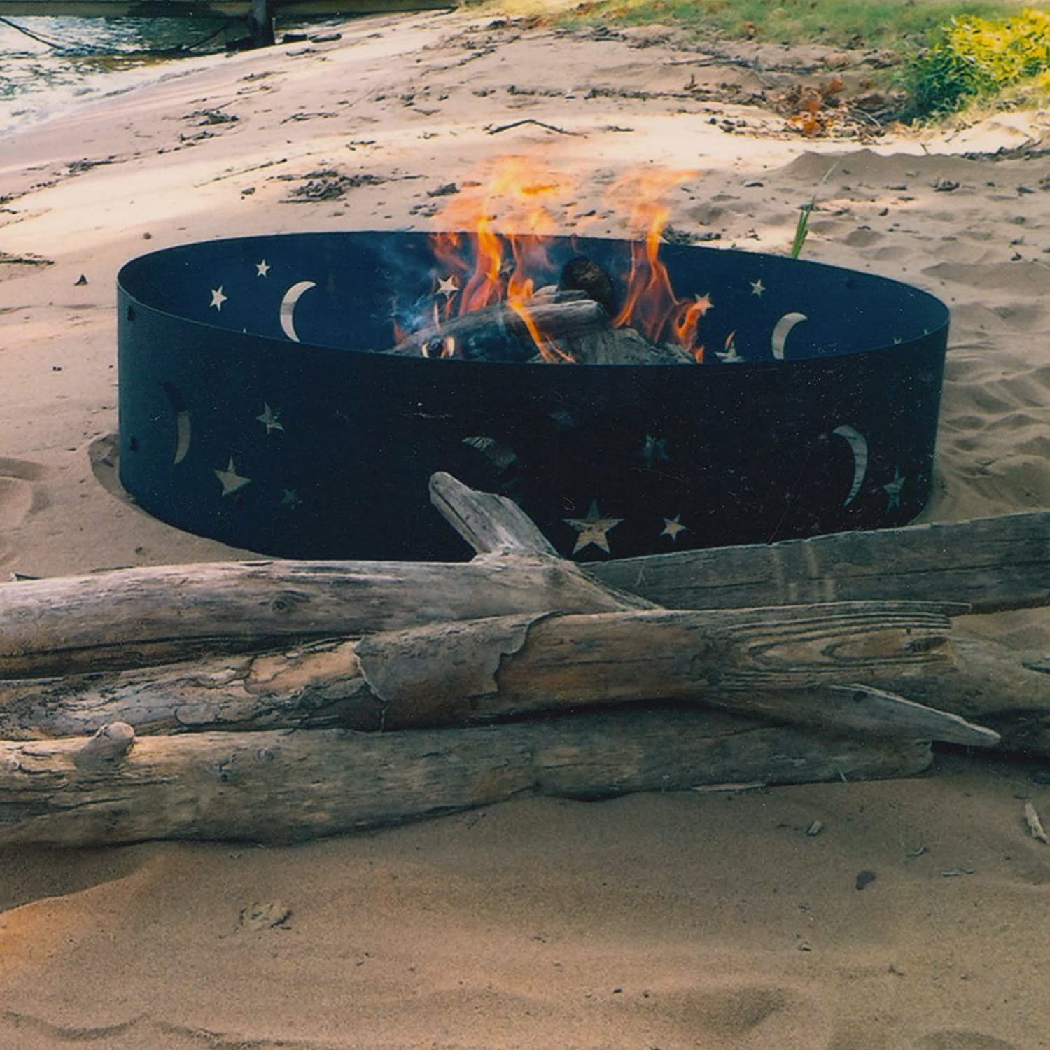 New 36" Large Round Metal Fire Pit Ring with Star & Moon Design – Easy Assembly | SKU: XY0625 - Image 5