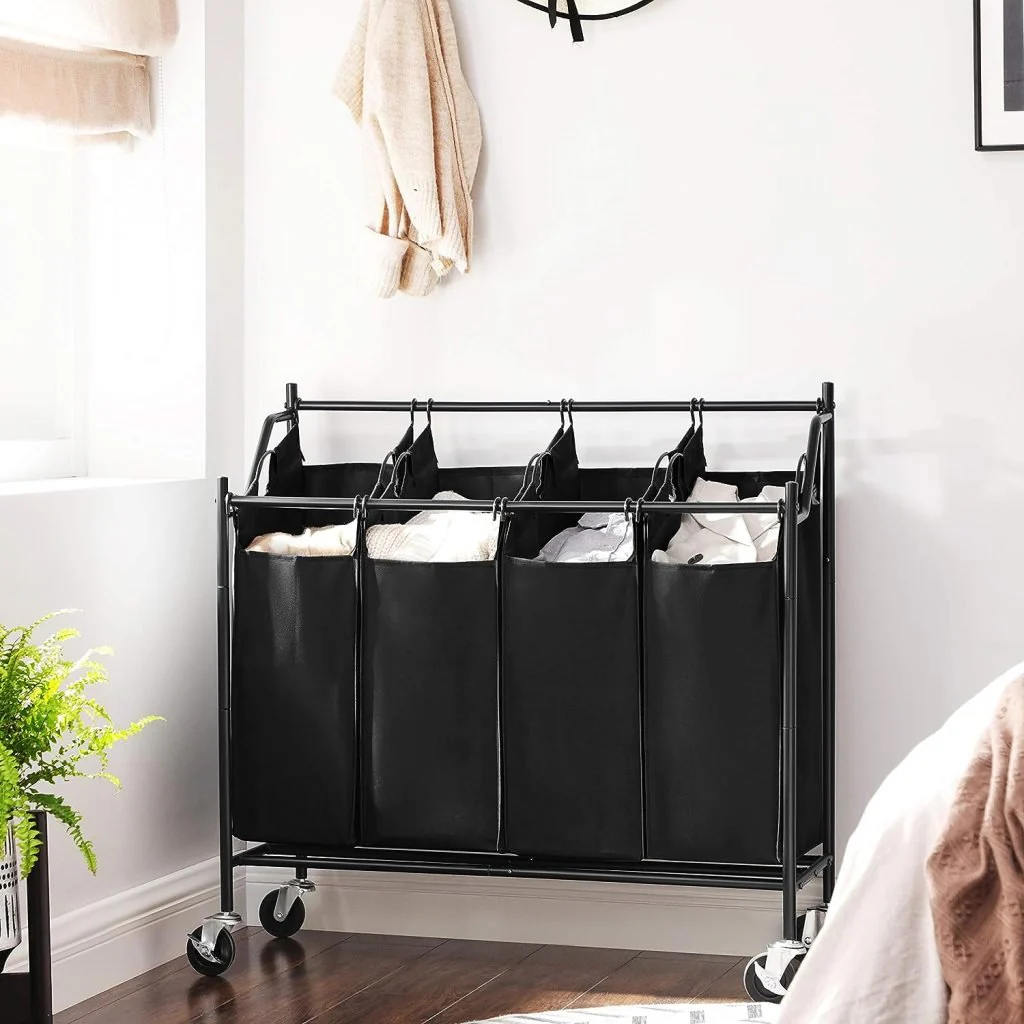 New 4-Section Rolling Laundry Cart Hamper – Heavy-Duty Sorter with Wheels & Removable Bags RLS90H - Image 2