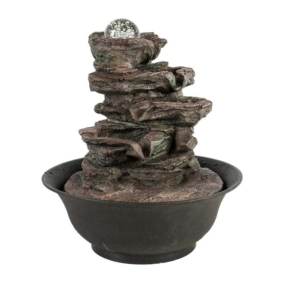 New 4-Tier Cascading Rock Water Fountain – Tabletop Indoor Zen Decor with LED Light CA190508 - Image 2