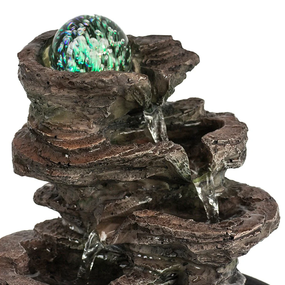 New 4-Tier Cascading Rock Water Fountain – Tabletop Indoor Zen Decor with LED Light CA190508 - Image 3