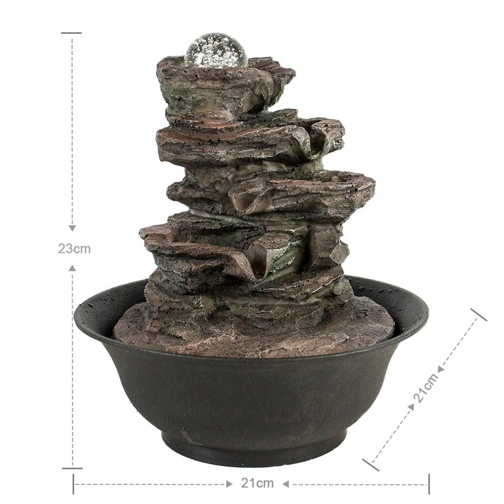 New 4-Tier Cascading Rock Water Fountain – Tabletop Indoor Zen Decor with LED Light CA190508 - Image 4