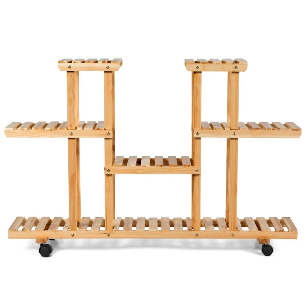New 4-Tier Wooden Plant Stand with Wheels – Holds 12 Plants, Rolling Indoor/Outdoor Display Shelf FS5187 - Image 3