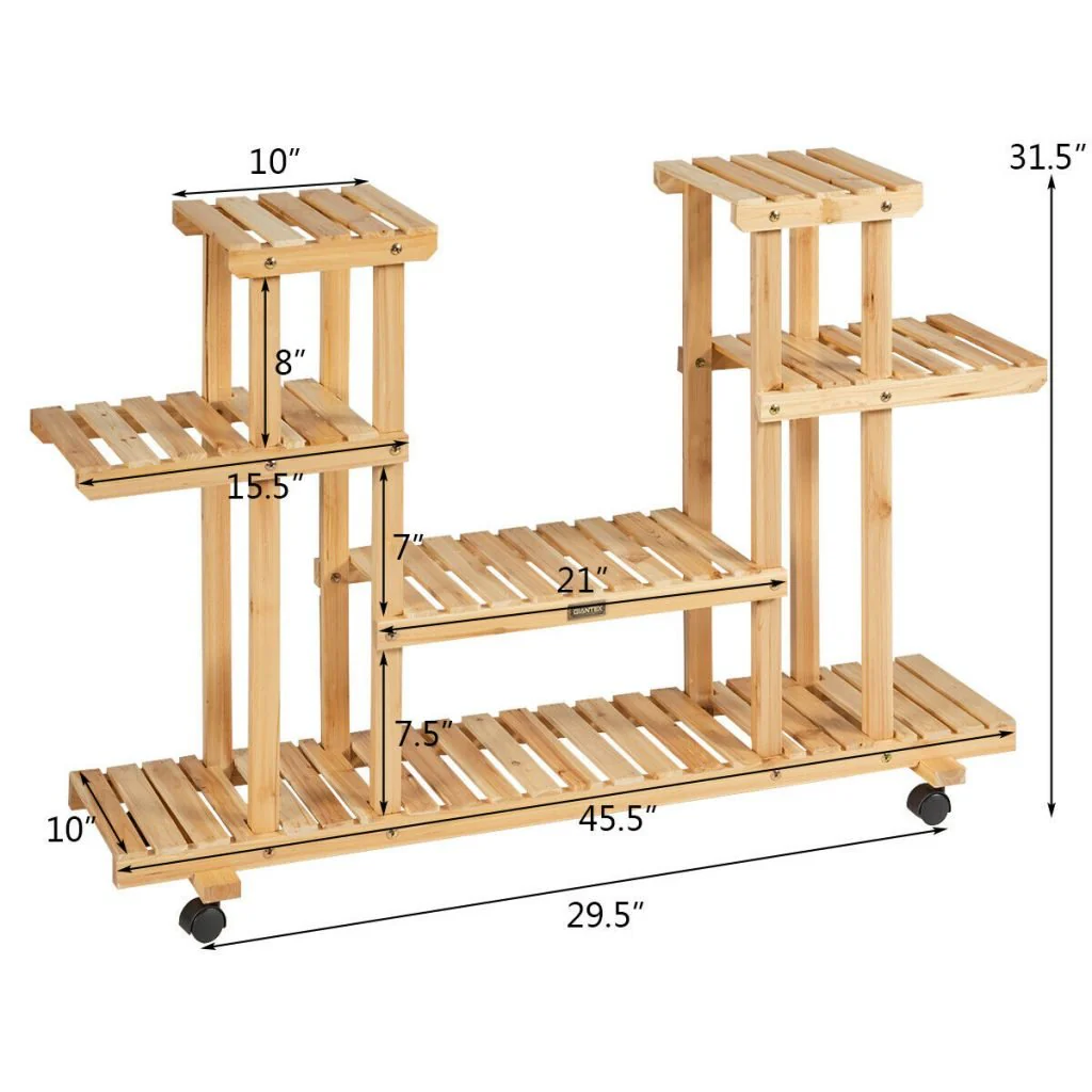 New 4-Tier Wooden Plant Stand with Wheels – Holds 12 Plants, Rolling Indoor/Outdoor Display Shelf FS5187 - Image 6