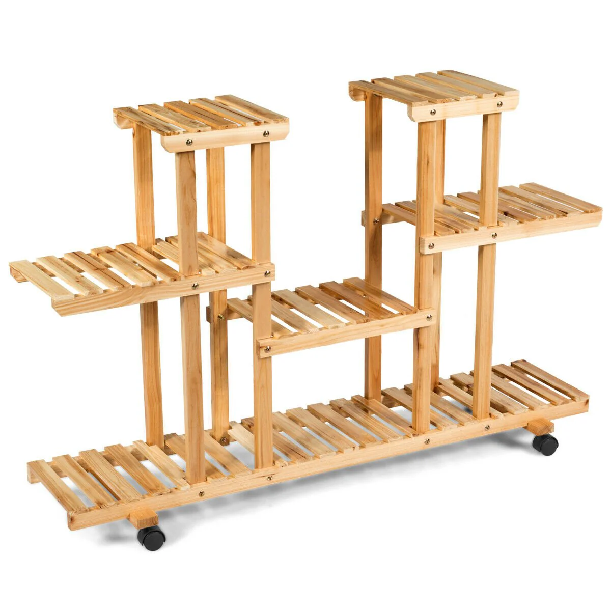 New 4-Tier Wooden Plant Stand with Wheels – Holds 12 Plants, Rolling Indoor/Outdoor Display Shelf FS5187 - Image 7