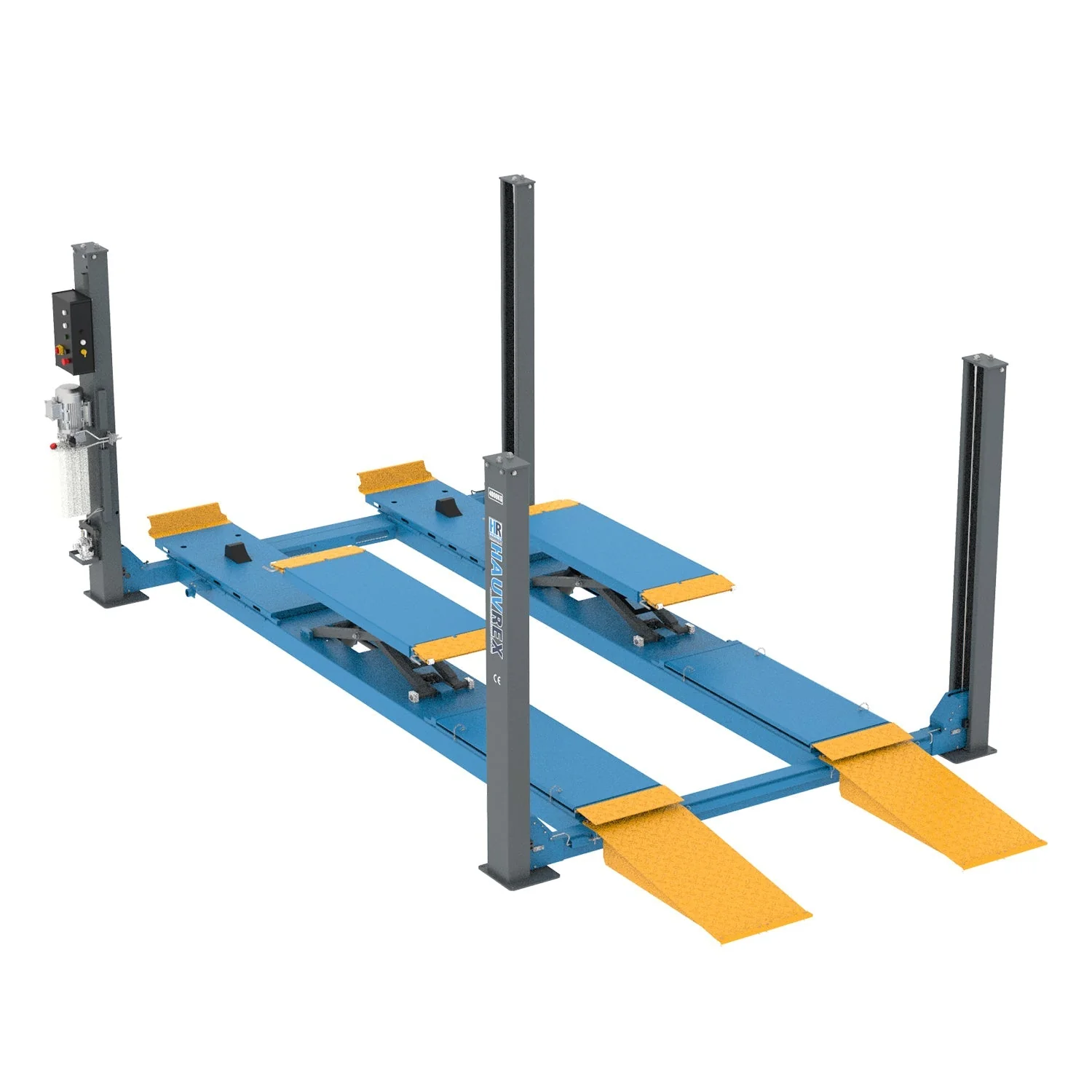 New 4-Ton (8,818 lb) Four-Post Alignment Lift with Wheel-Free Scissor Lift – Pneumatic Lock & 24V Control HTL4340X
