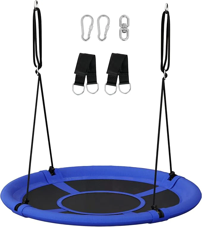 New 40 Inch Saucer Tree Swing for Kids – 700 lb Capacity with Hanging Kit, Blue & Black – M18A002