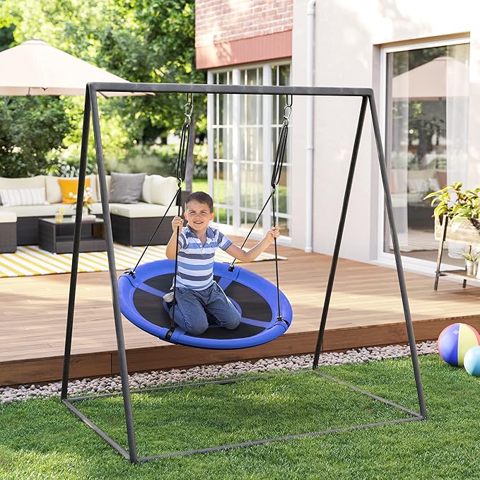 New 40 Inch Saucer Tree Swing for Kids – 700 lb Capacity with Hanging Kit, Blue & Black – M18A002 - Image 2