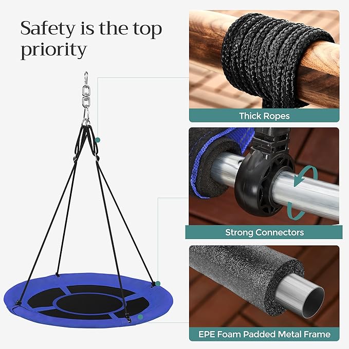 New 40 Inch Saucer Tree Swing for Kids – 700 lb Capacity with Hanging Kit, Blue & Black – M18A002 - Image 5