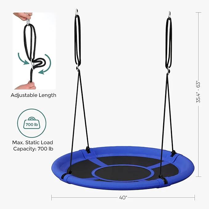 New 40 Inch Saucer Tree Swing for Kids – 700 lb Capacity with Hanging Kit, Blue & Black – M18A002 - Image 7