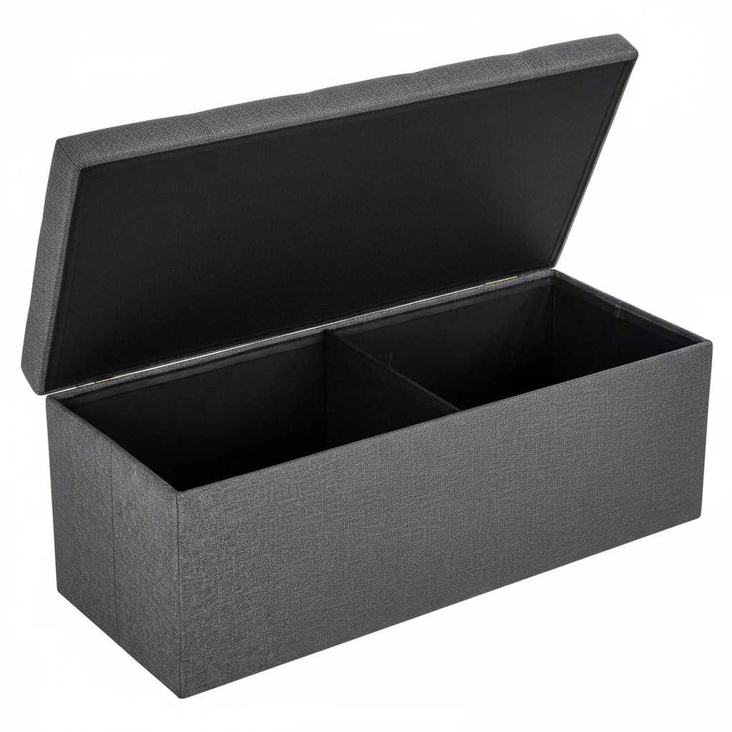 New 43-Inch Folding Storage Bench – Gray Ottoman with Padded Seat & Footrest for Bedroom or Entryway ULSF77K