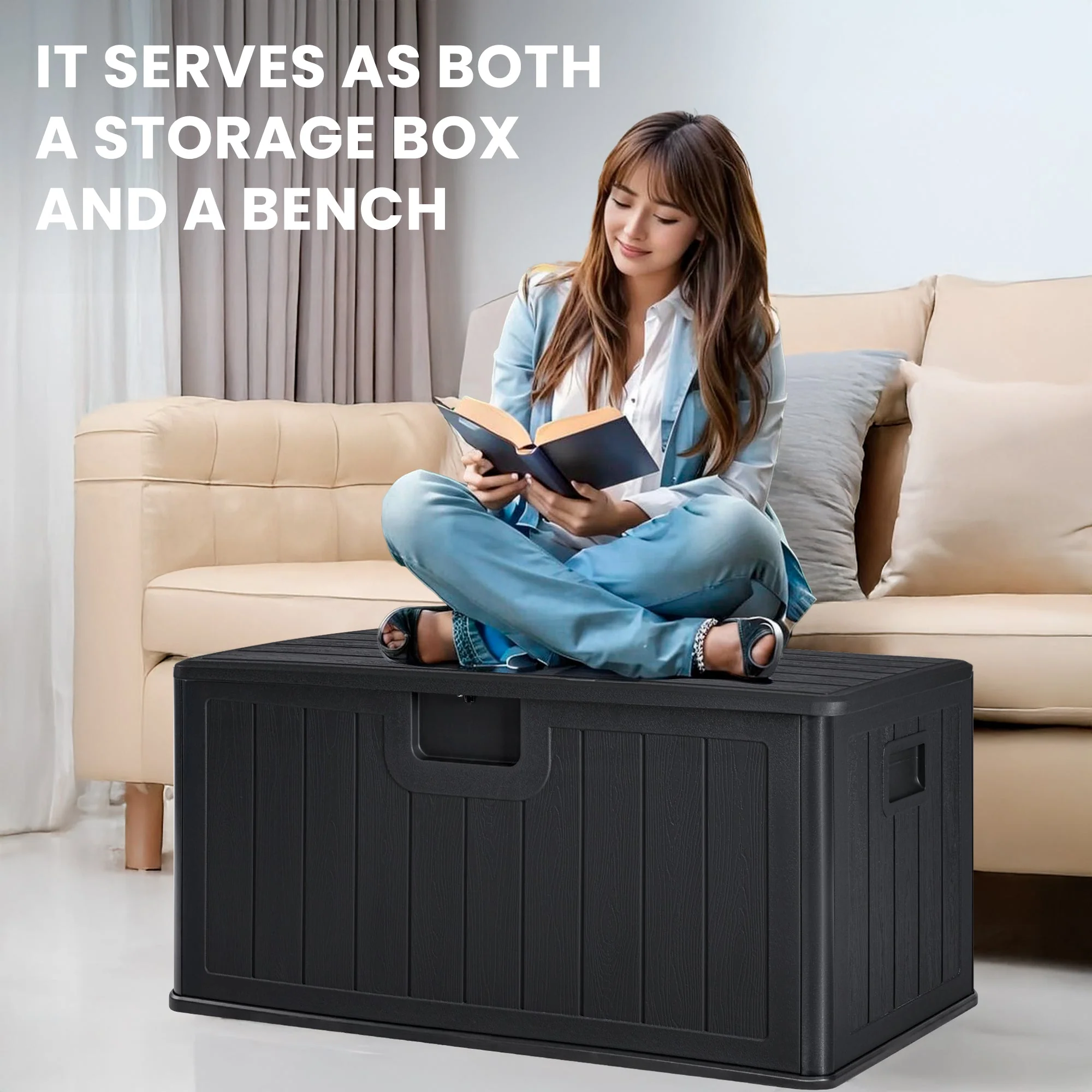 New 450L HDPE Outdoor Storage Box with Hinged Lid – All-Weather Deck Box | SKU: AMPBS99 - Image 6