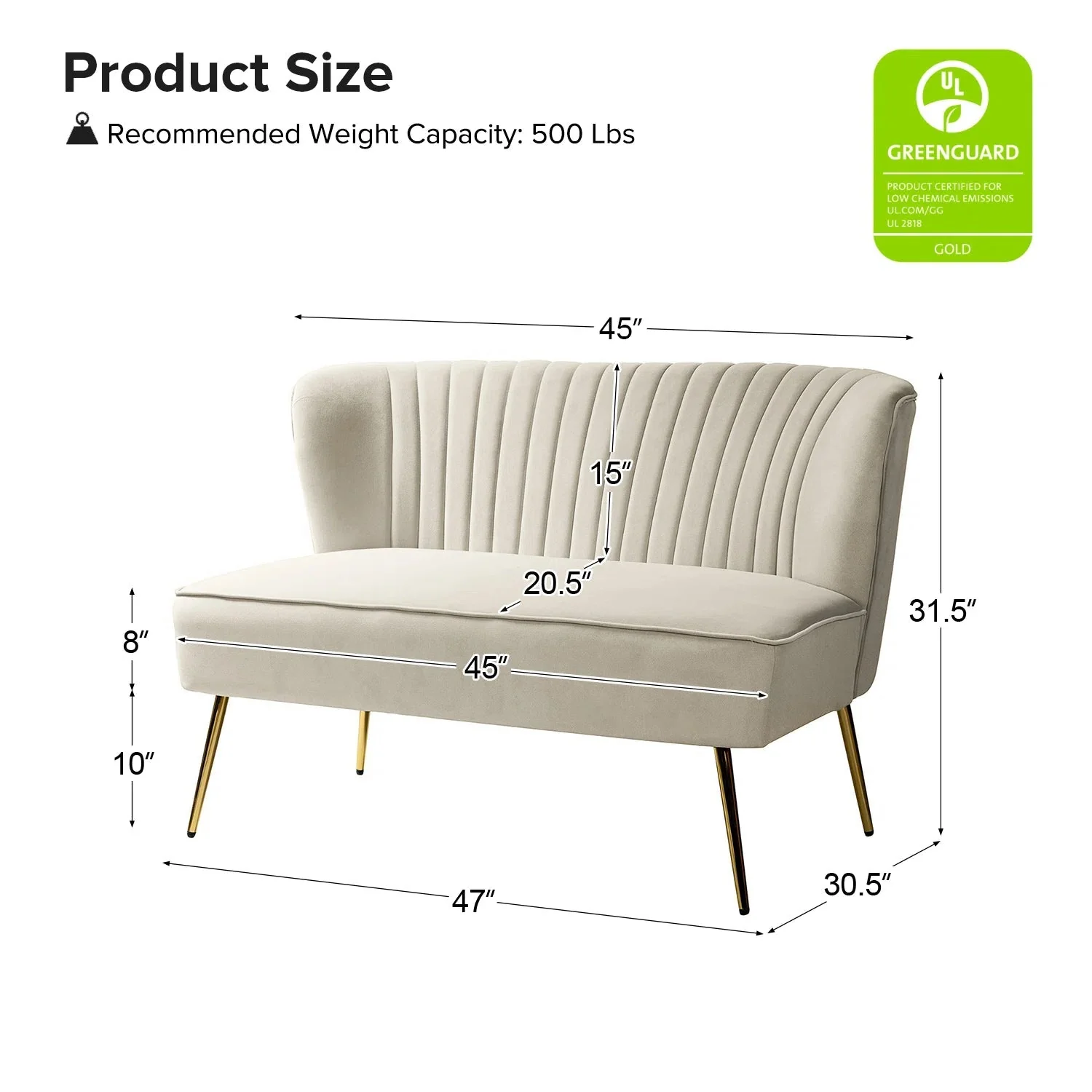 New 47" Velvet Armless Loveseat Sofa – Modern 2-Seater Couch for Living Room or Bedroom - Image 19