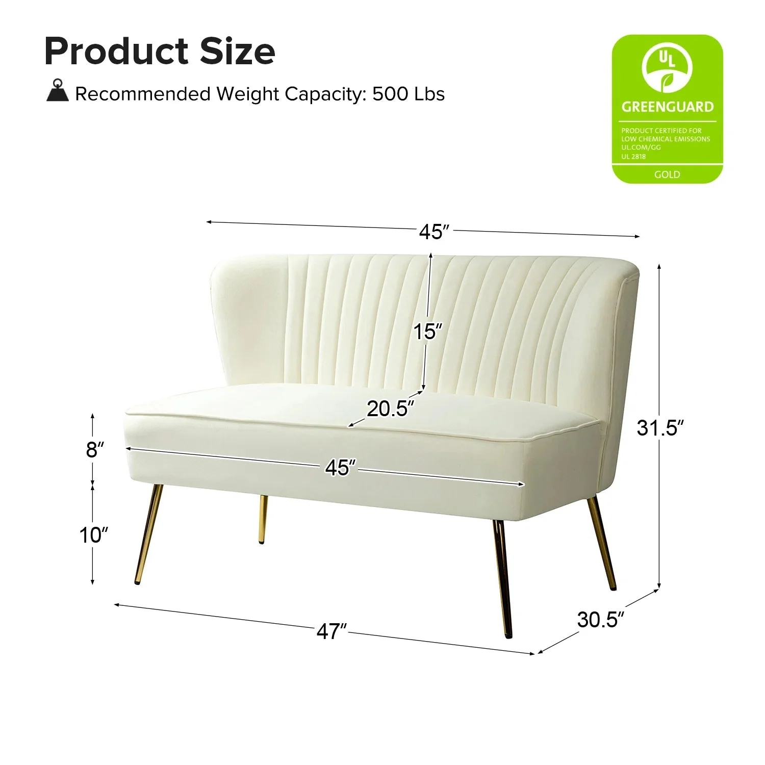 New 47" Velvet Armless Loveseat Sofa – Modern 2-Seater Couch for Living Room or Bedroom - Image 2