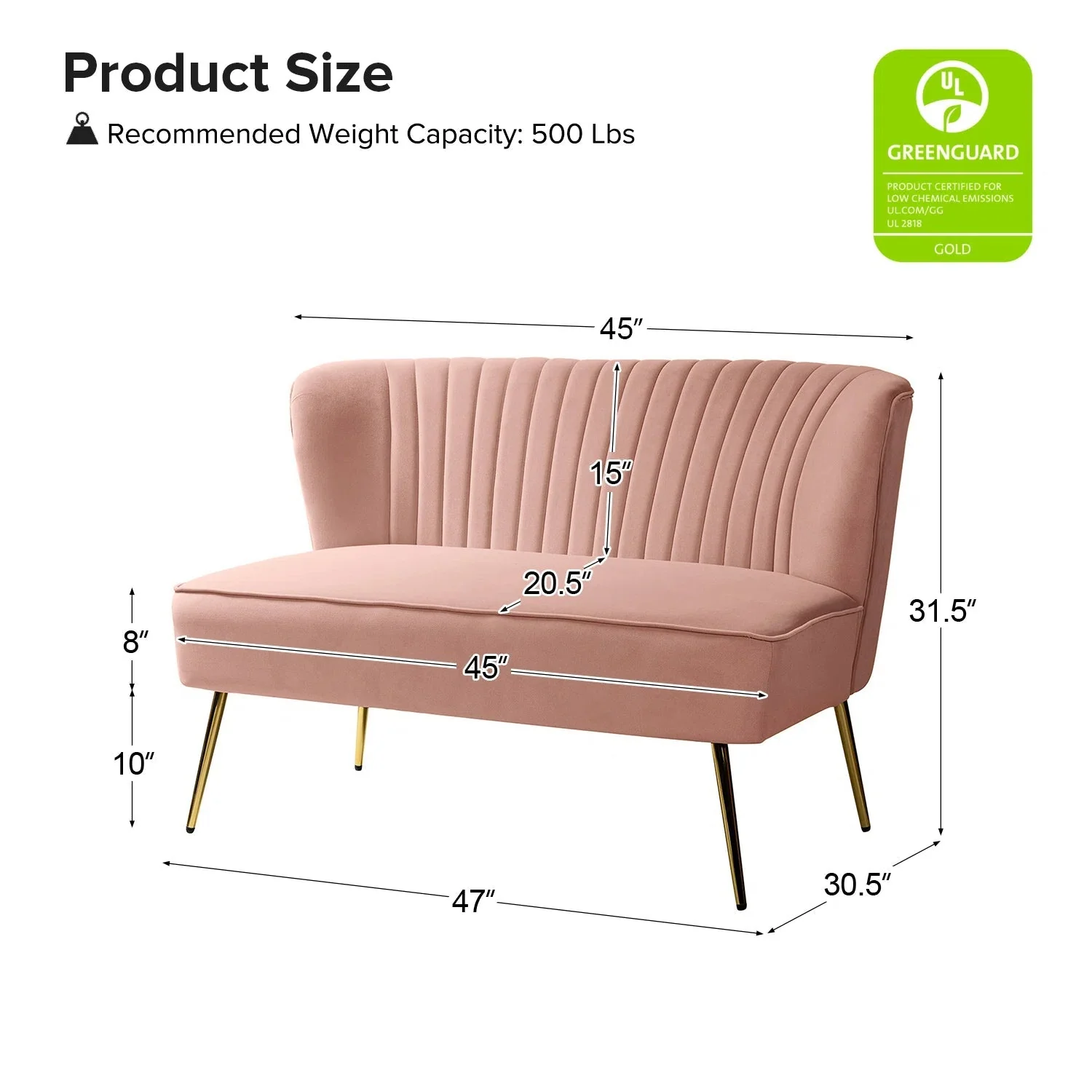 New 47" Velvet Armless Loveseat Sofa – Modern 2-Seater Couch for Living Room or Bedroom - Image 9