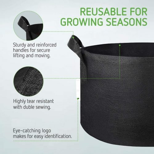 NEW (PACK of FIVE ) 5 GALLON GROW BAG FABRIC POTTING PLANT 5GGBP - Image 3