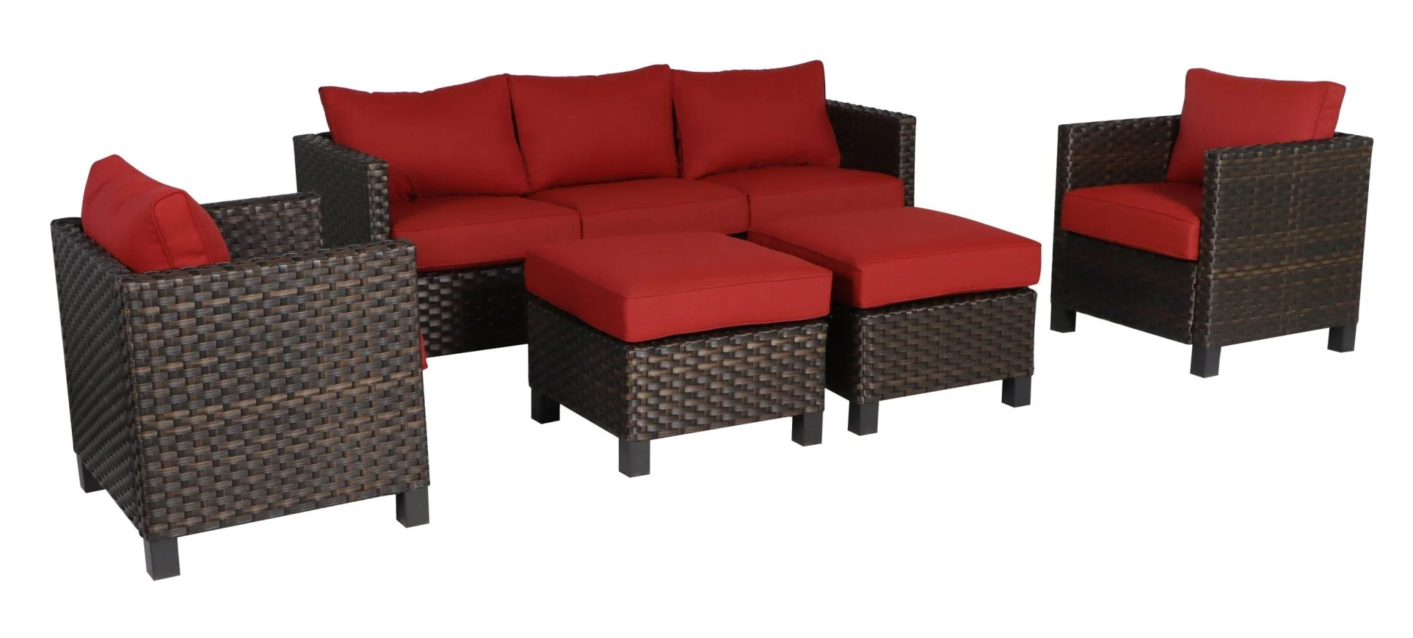 New 5-Piece Dark Wicker Outdoor Patio Furniture Set with Chili Cushions | SKU: 111639 - Image 2