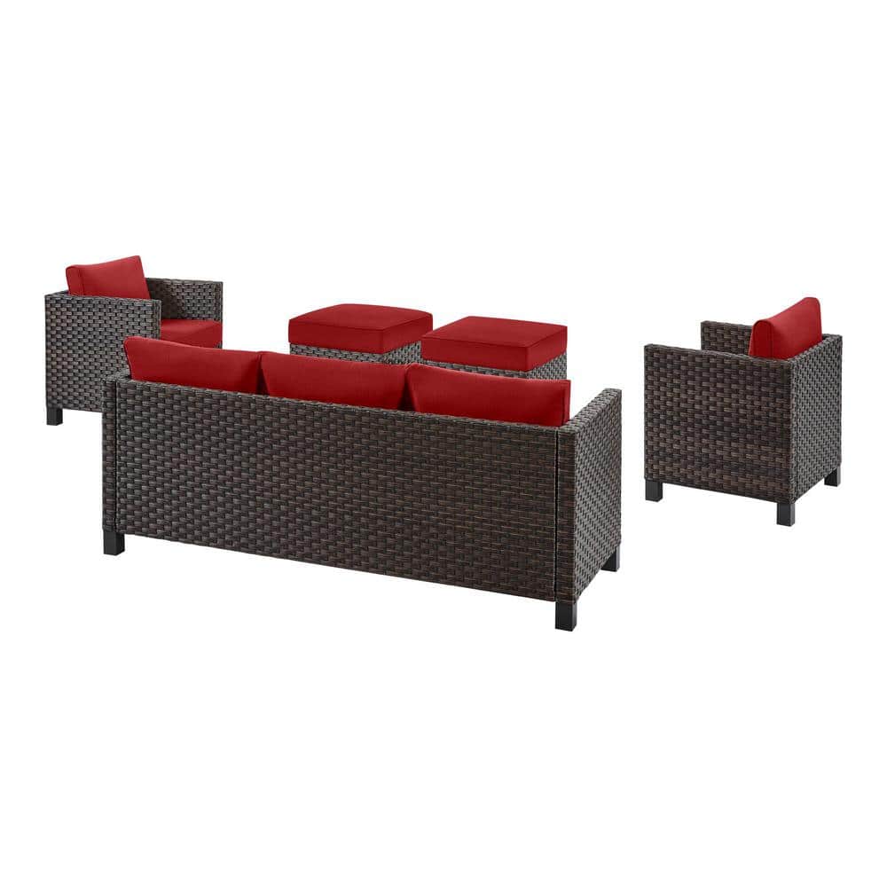 New 5-Piece Dark Wicker Outdoor Patio Furniture Set with Chili Cushions | SKU: 111639 - Image 3