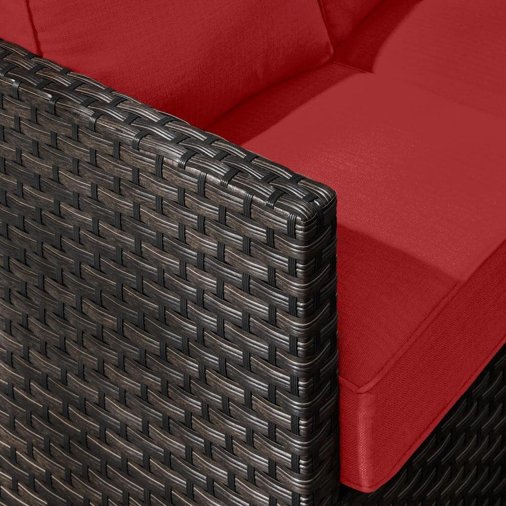 New 5-Piece Dark Wicker Outdoor Patio Furniture Set with Chili Cushions | SKU: 111639 - Image 4