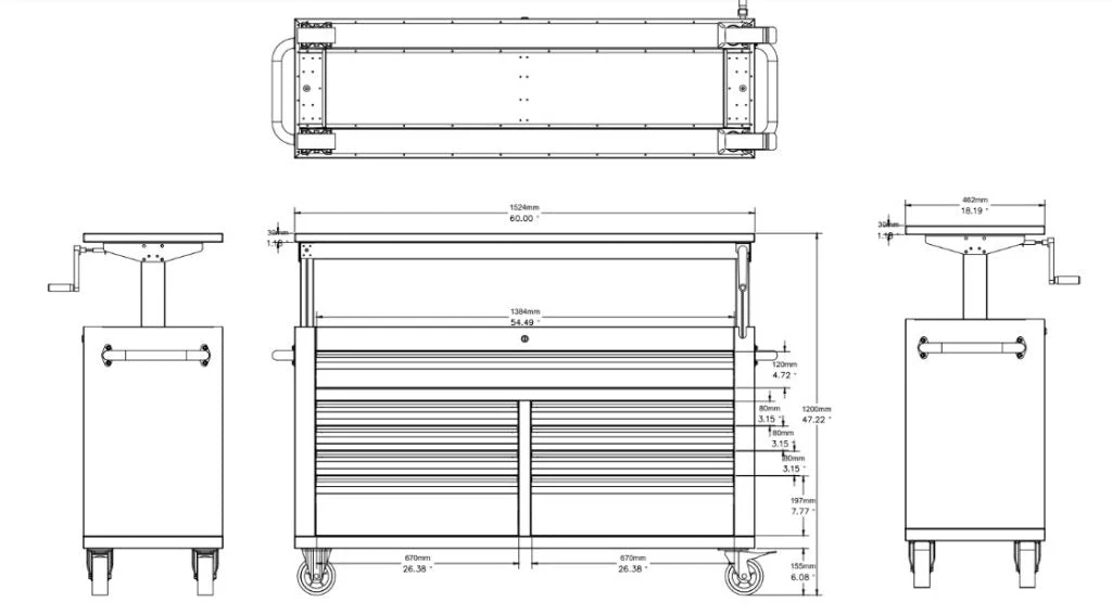 New 60-Inch Siebel Adjustable Top 9-Drawer Tool Bench – Heavy-Duty Workstation with Storage 6010AT - Image 2