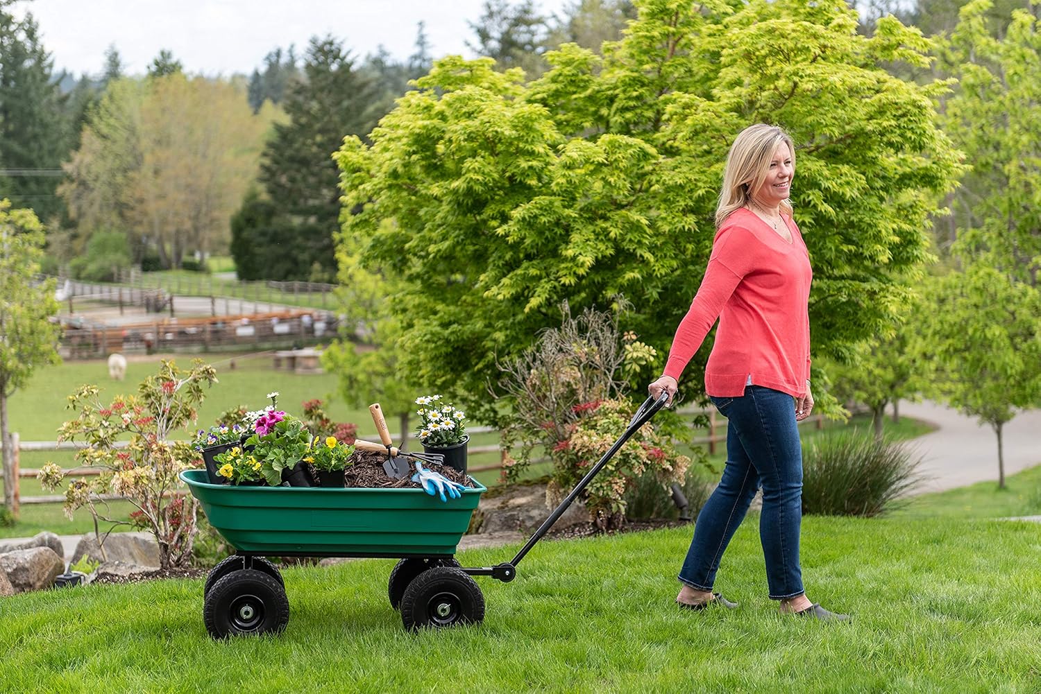 650 LB Plastic Garden Dump Wagon Cart – Rust-Resistant Poly Bed & 10" Pneumatic Tires - Image 6