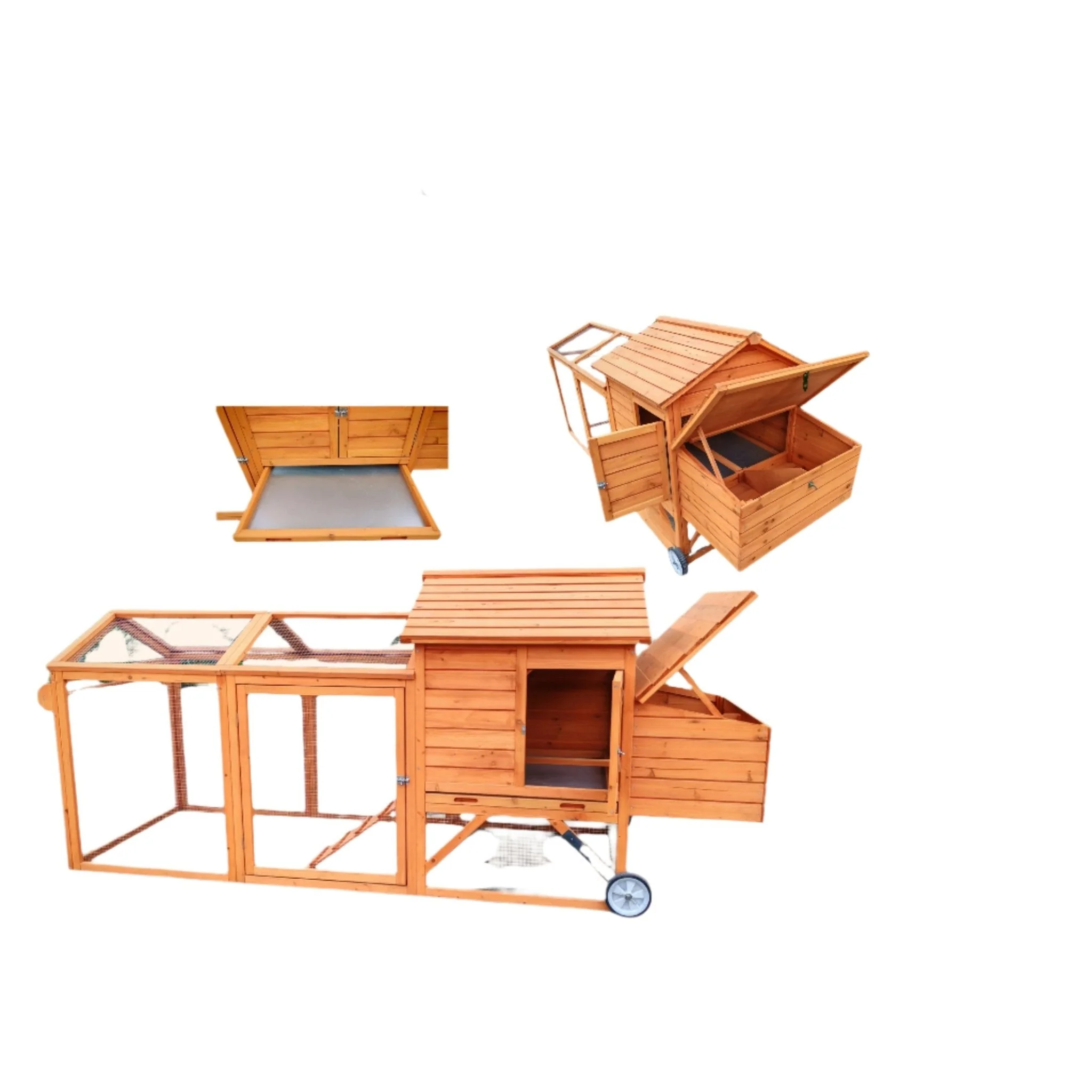 New 8-Foot Chicken Tractor Coop Brown with Nesting Box Portable Hen Cage MSHC046B