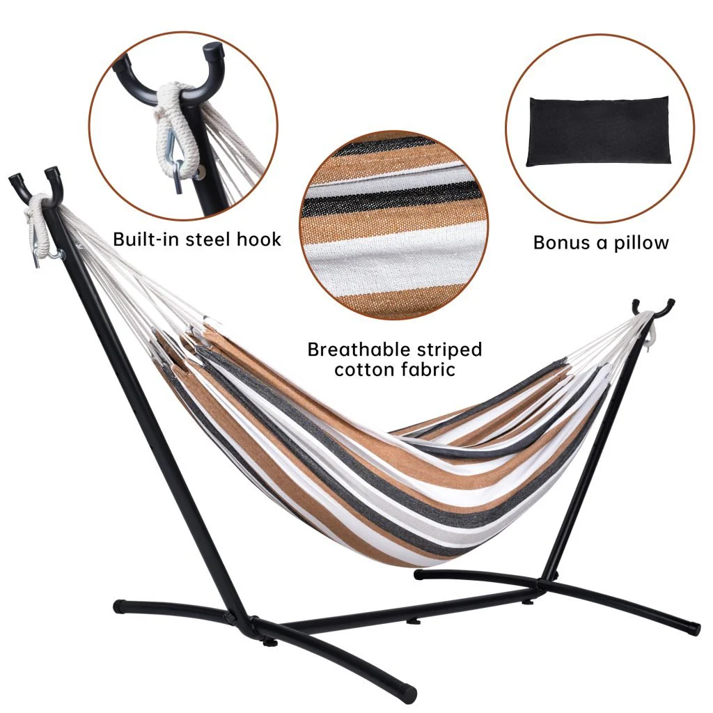 New 9FT Double Camping Hammock with Heavy-Duty Steel Stand – Portable Indoor/Outdoor Use AMOHM3 - Image 2