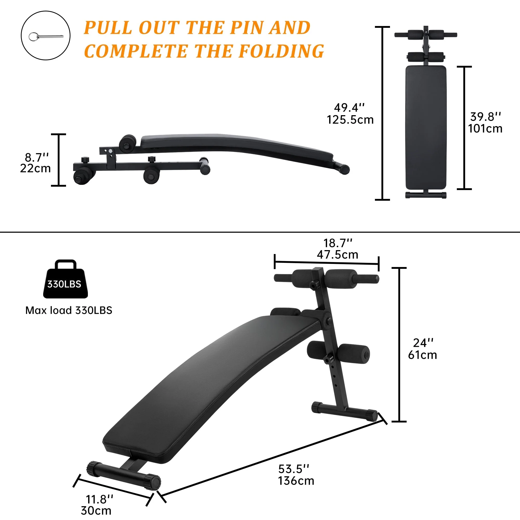New Adjustable Sit-Up Bench – 330 lbs Capacity Ab Workout Bench for Home Gym Foldable, 4-Level Height AMEEB101 - Image 5