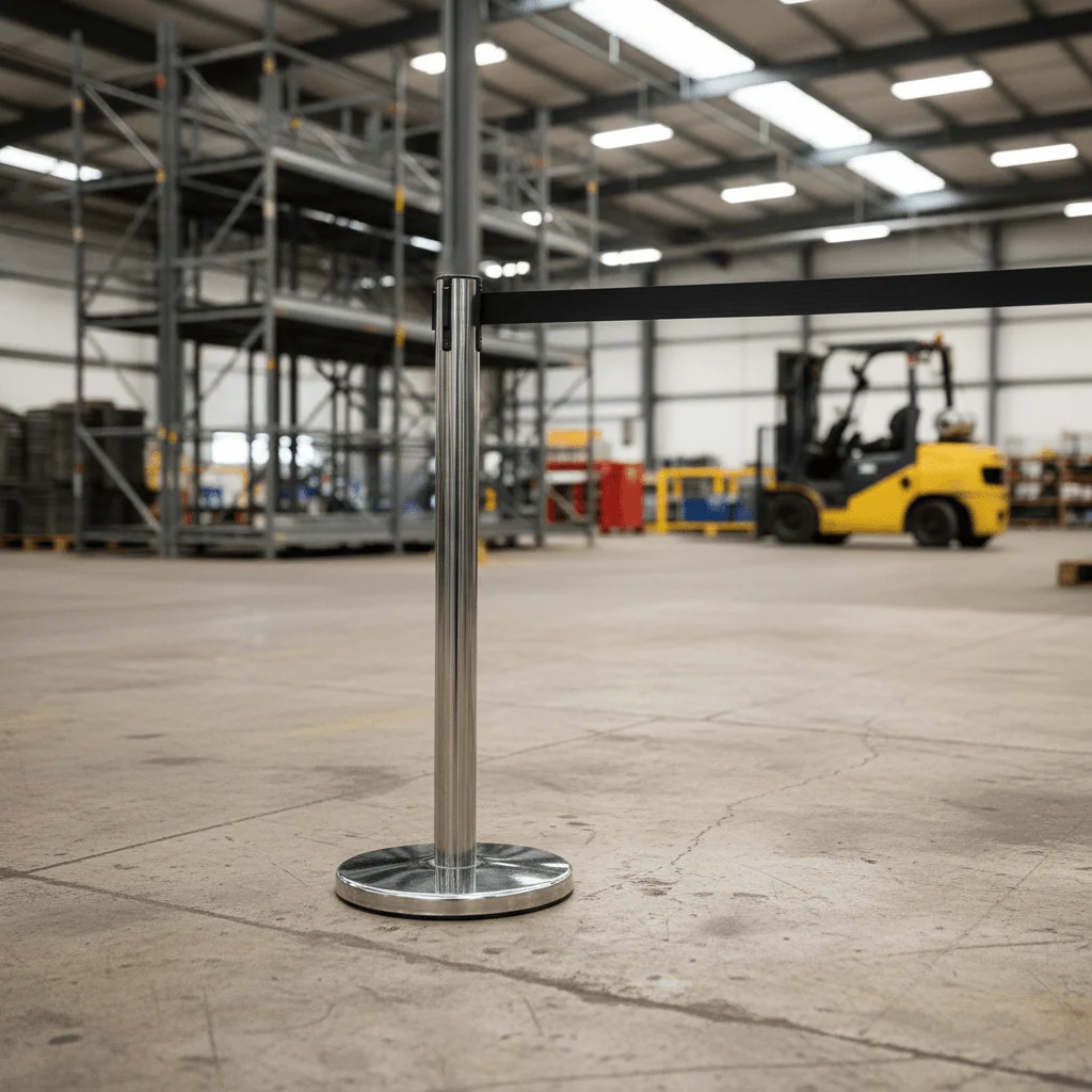 New Adjustable Stainless Steel Crowd Control Barrier Post – Retractable Belt Stanchion 1127501