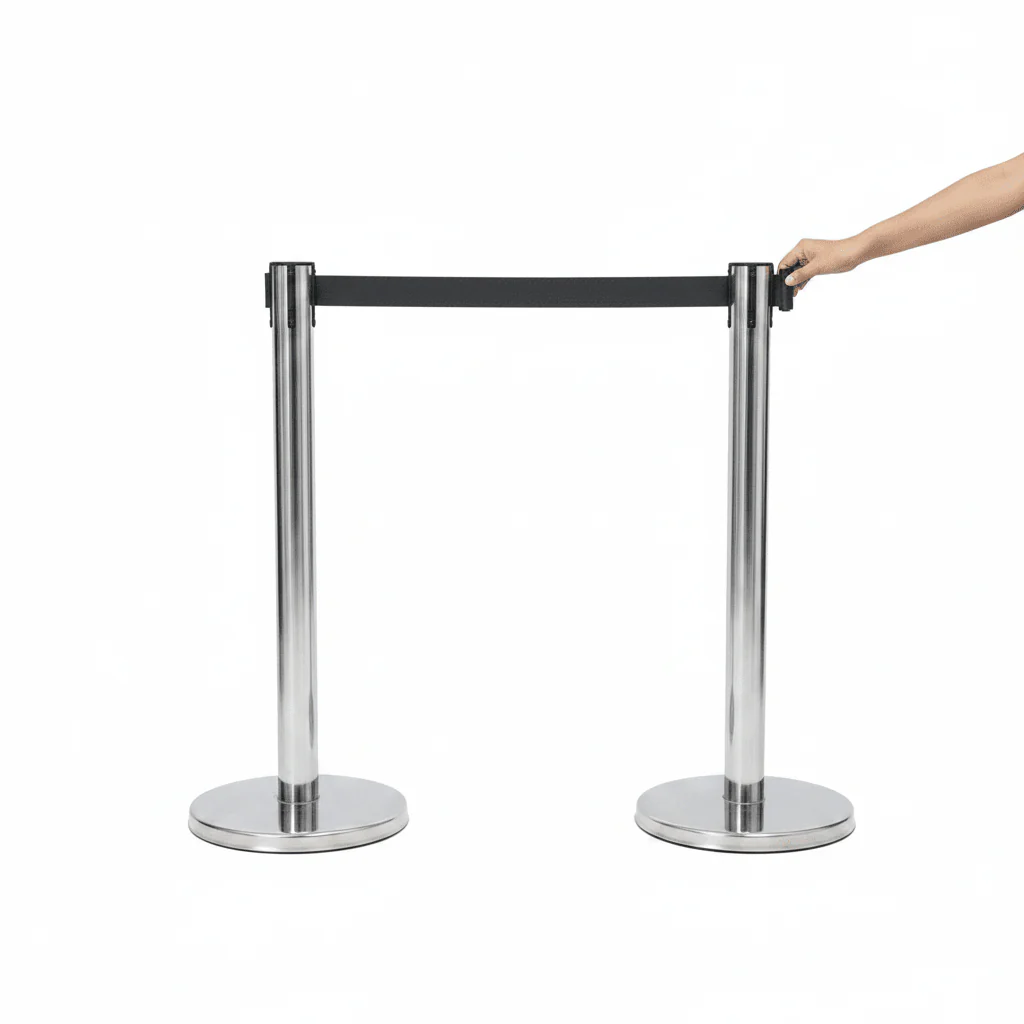 New Adjustable Stainless Steel Crowd Control Barrier Post – Retractable Belt Stanchion 1127501 - Image 3