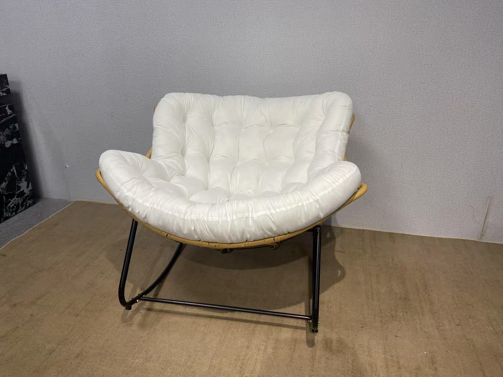 Rocking Outdoor Lounger Chair with Velvet Cushion 330 lb Capacity PE Rattan & Steel Frame Beige Dark Gray Black White - Image 10