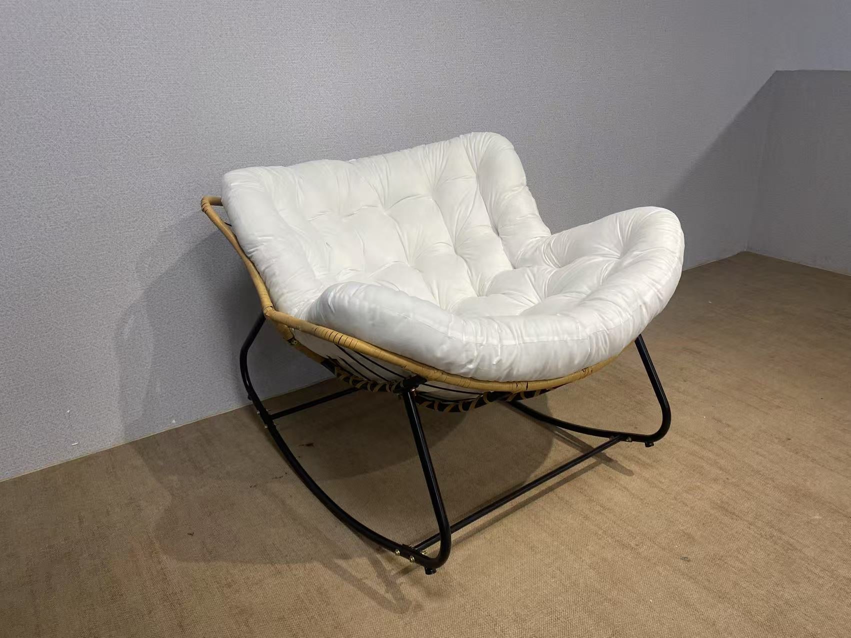Rocking Outdoor Lounger Chair with Velvet Cushion 330 lb Capacity PE Rattan & Steel Frame Beige Dark Gray Black White - Image 9
