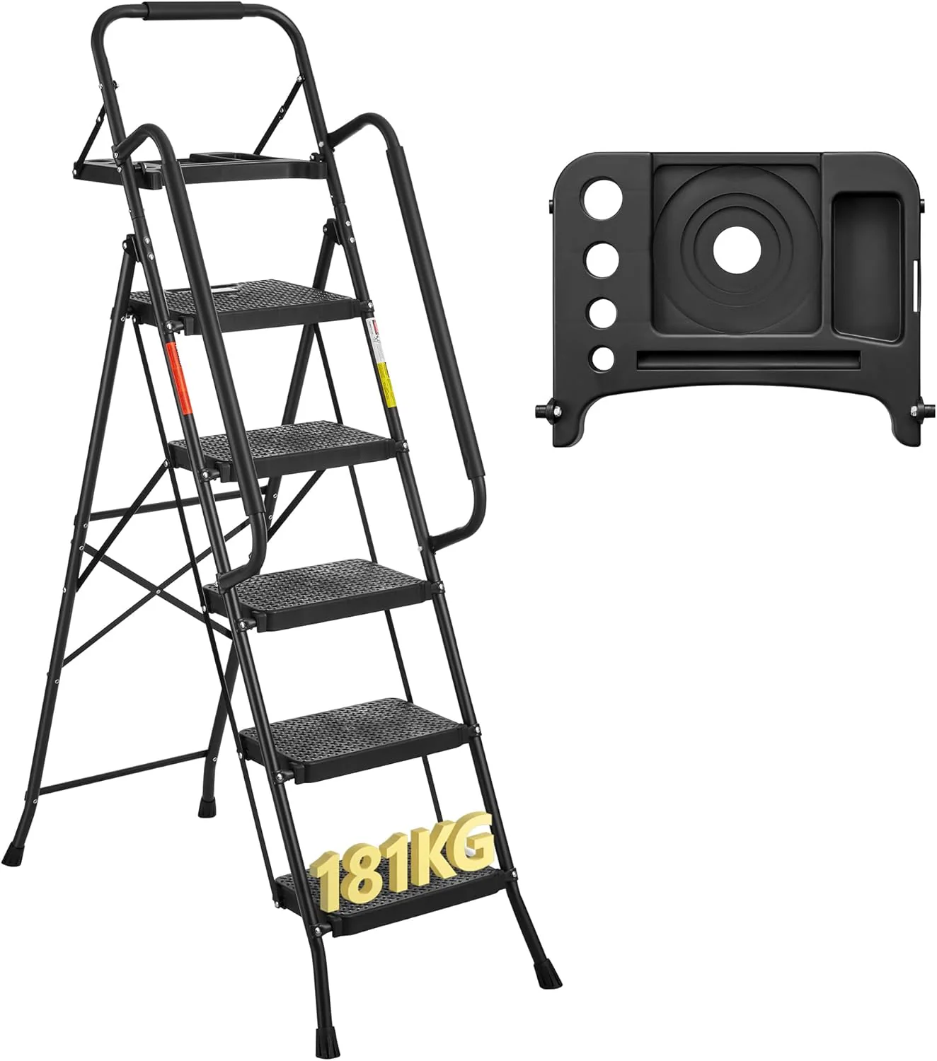 New Black 4 & 5 Step Ladder with Handrails – Heavy-Duty Steel with Tool Tray & Platform