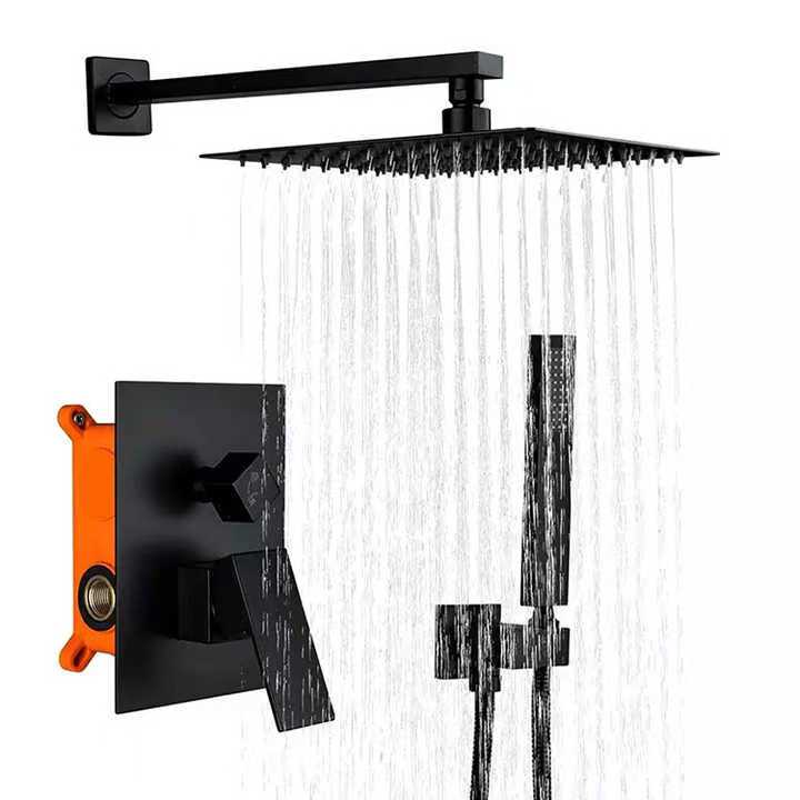 New Black Matte Rainfall Shower System Combo – Modern Luxury Bathroom Shower Panel 814204