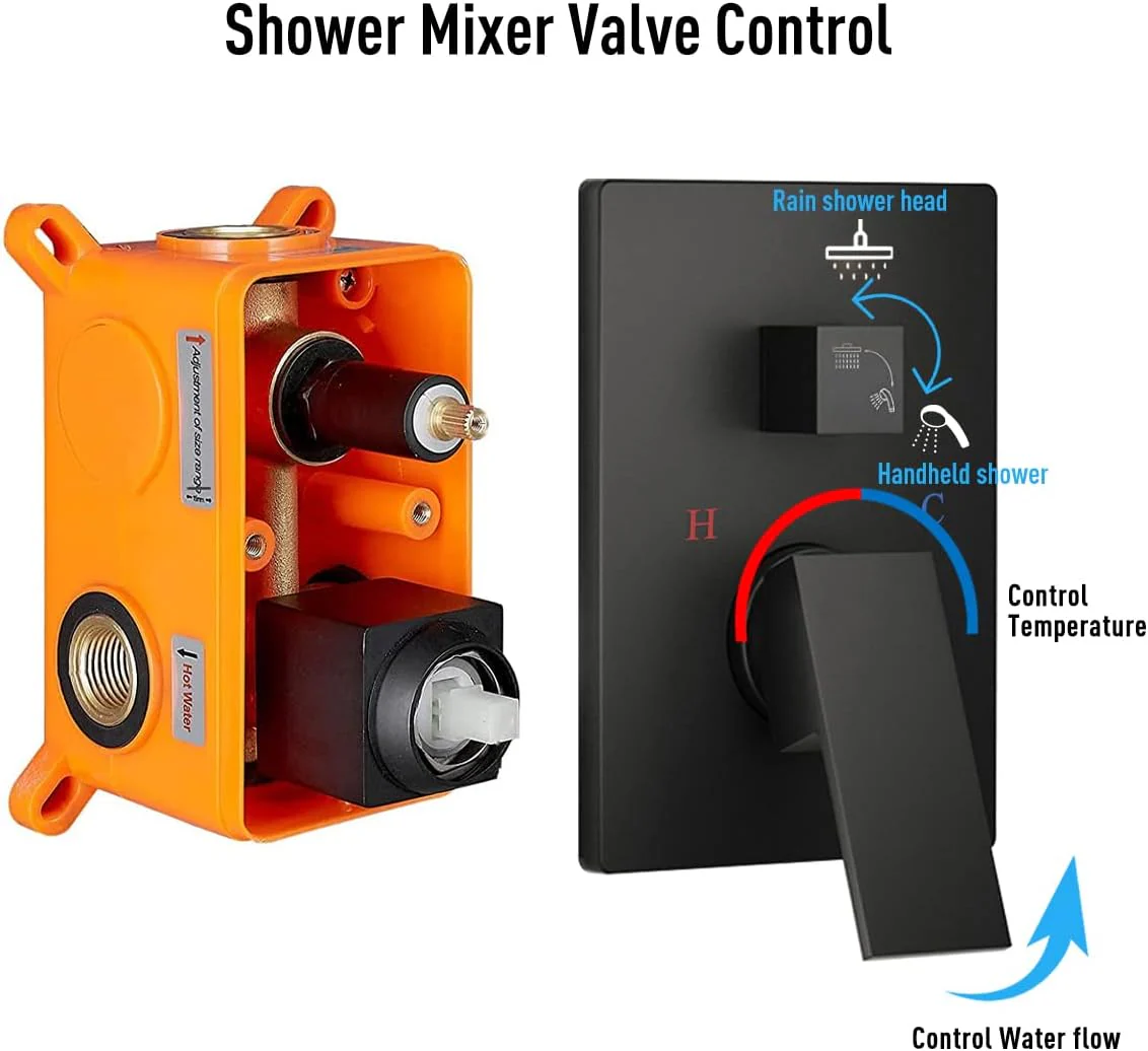 New Black Matte Rainfall Shower System Combo – Modern Luxury Bathroom Shower Panel 814204 - Image 4