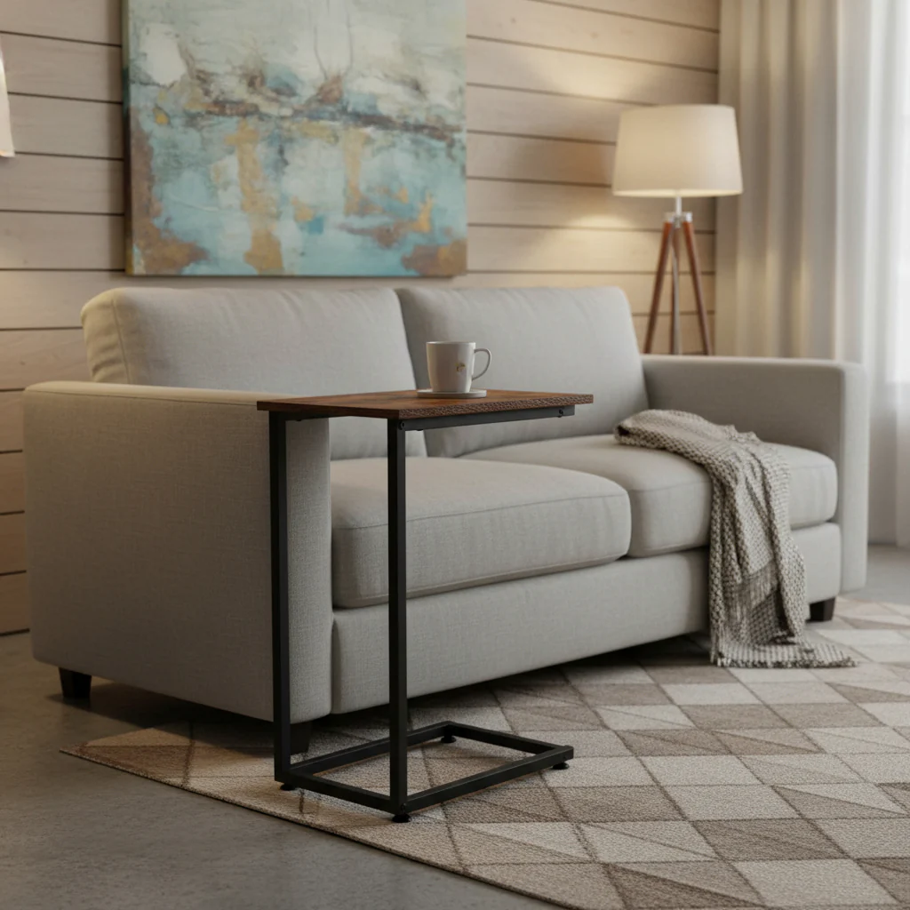 New C-Frame Metal End Table – Sofa-Side Table with Wood Top TLET2504