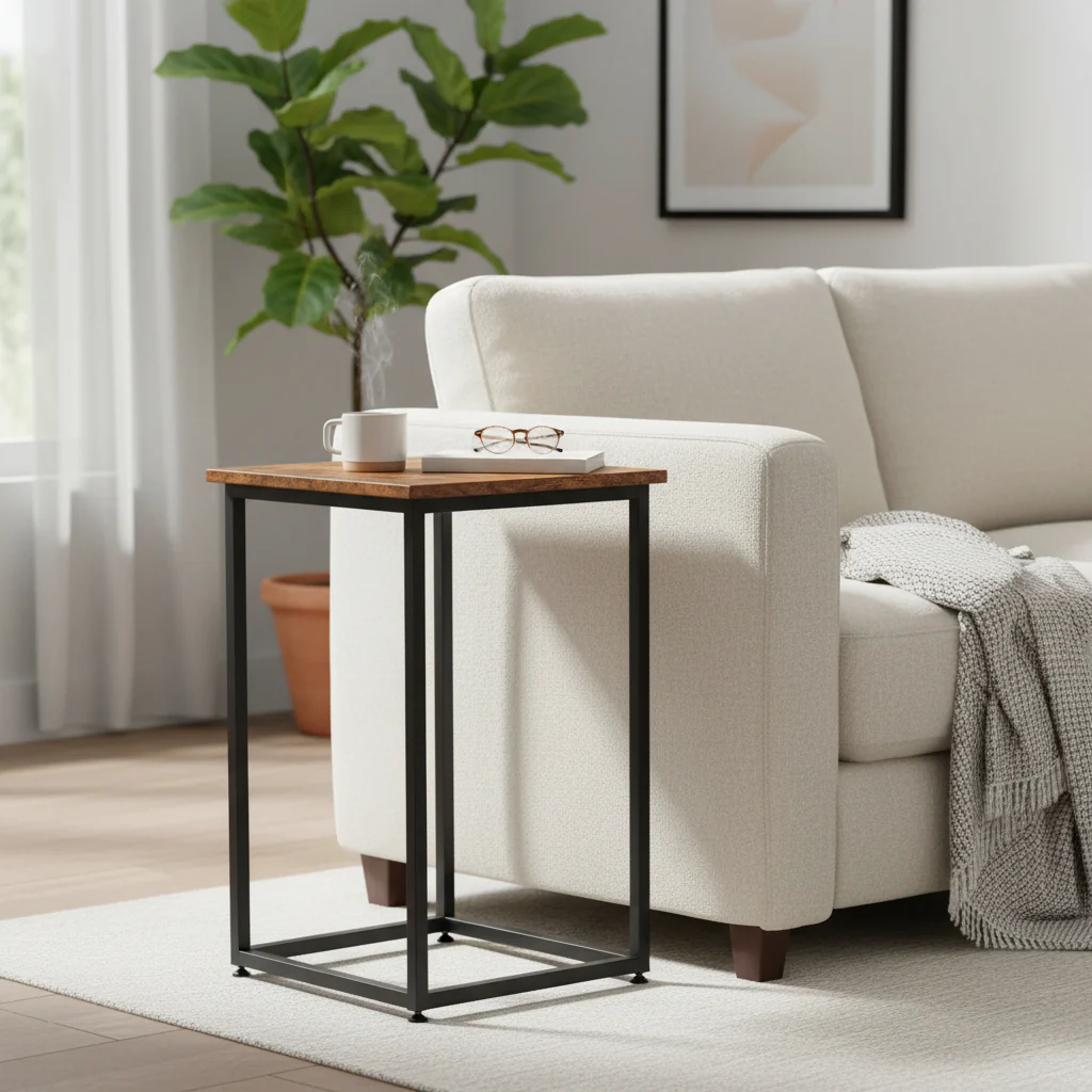 New C-Frame Metal End Table – Sofa-Side Table with Wood Top TLET2504 - Image 3