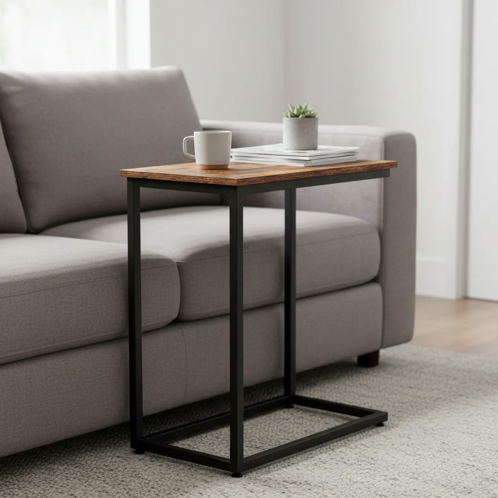 New C-Frame Metal End Table – Sofa-Side Table with Wood Top TLET2504 - Image 5