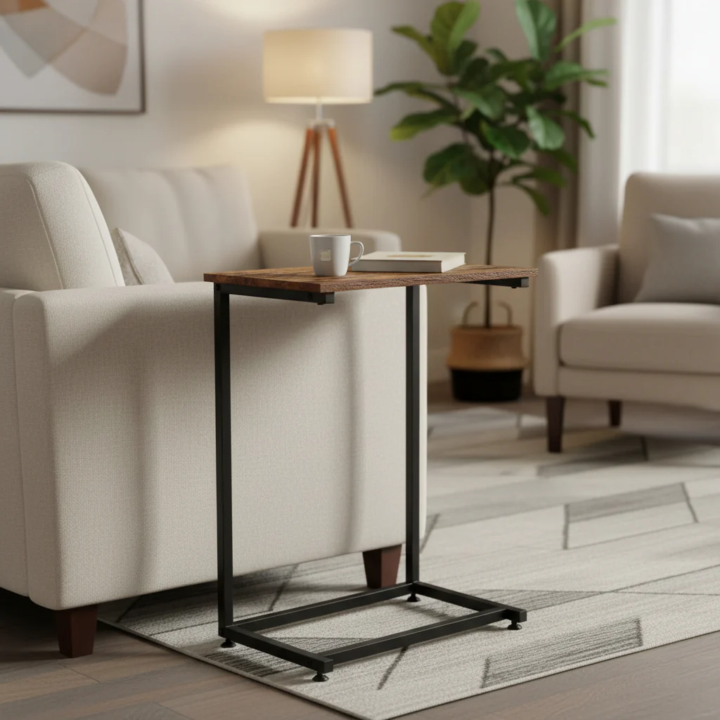 New C-Frame Metal End Table – Sofa-Side Table with Wood Top TLET2504 - Image 6