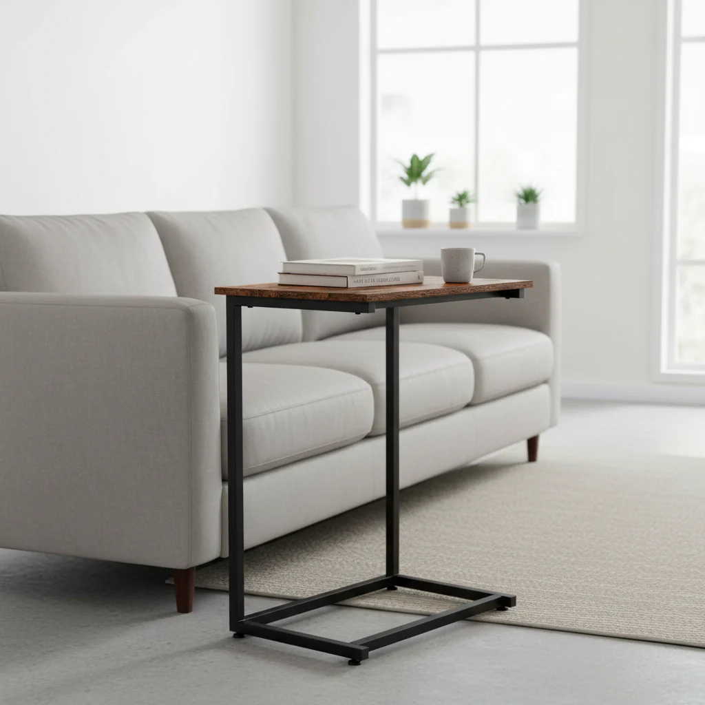New C-Frame Metal End Table – Sofa-Side Table with Wood Top TLET2504 - Image 8