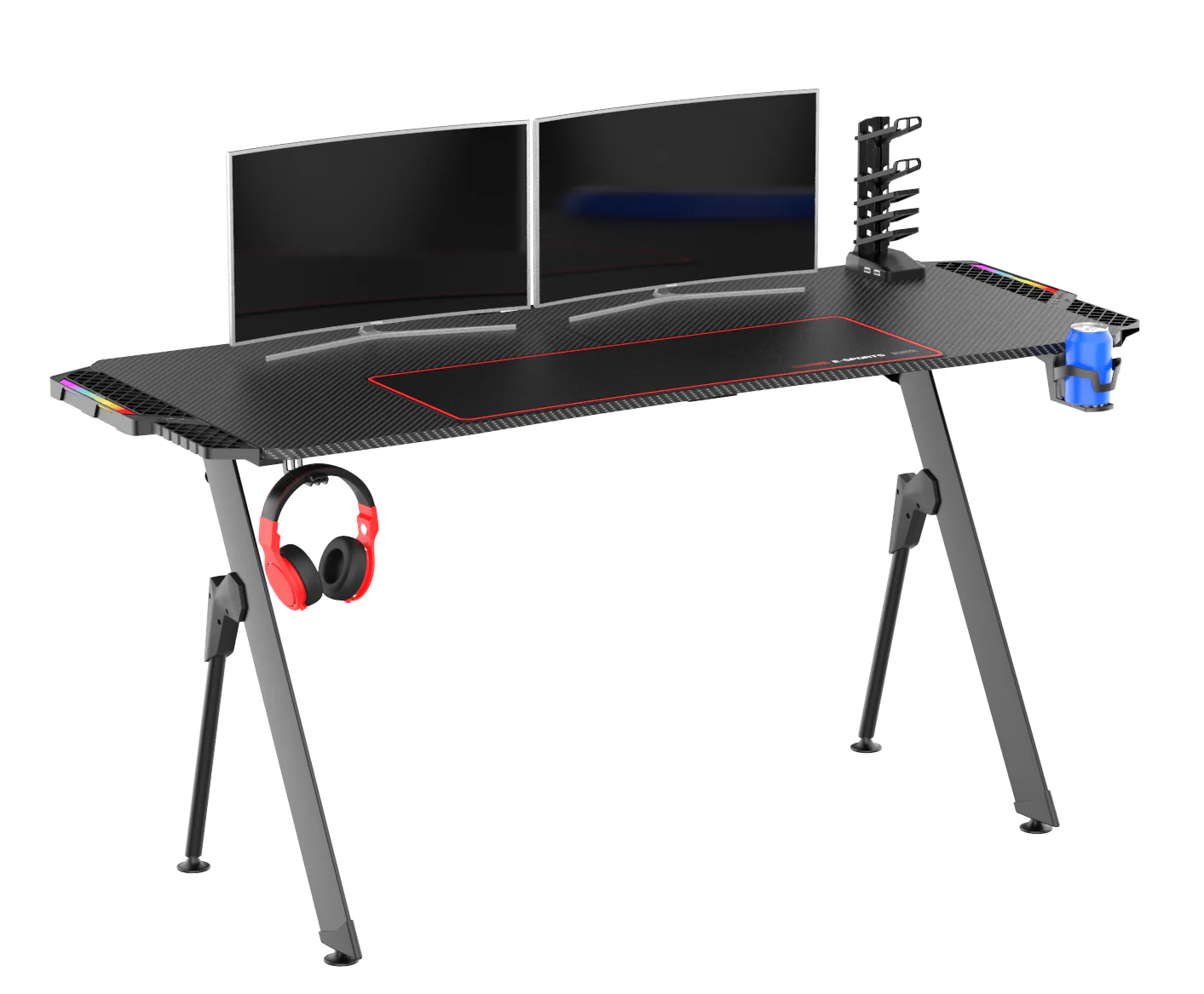 New Carbon Fiber RGB LED Gaming Desk – Ergonomic Computer Table with Light Effects for Gamers V21460
