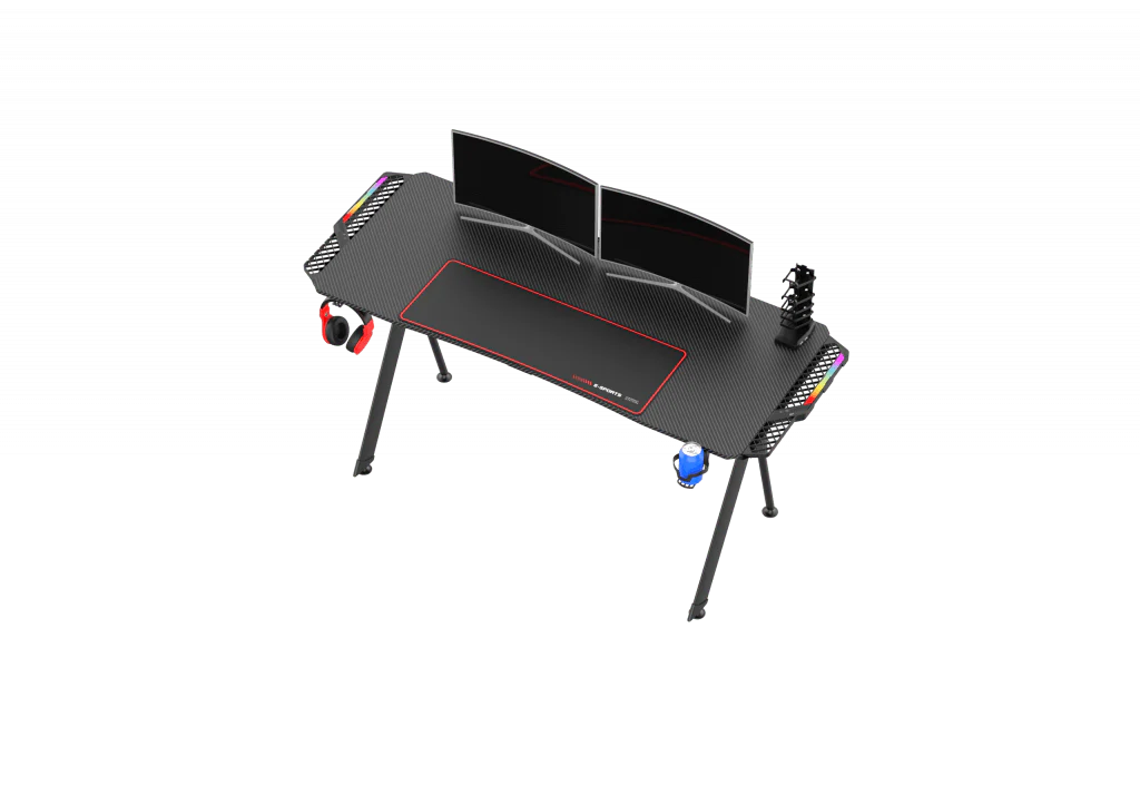New Carbon Fiber RGB LED Gaming Desk – Ergonomic Computer Table with Light Effects for Gamers V21460 - Image 6