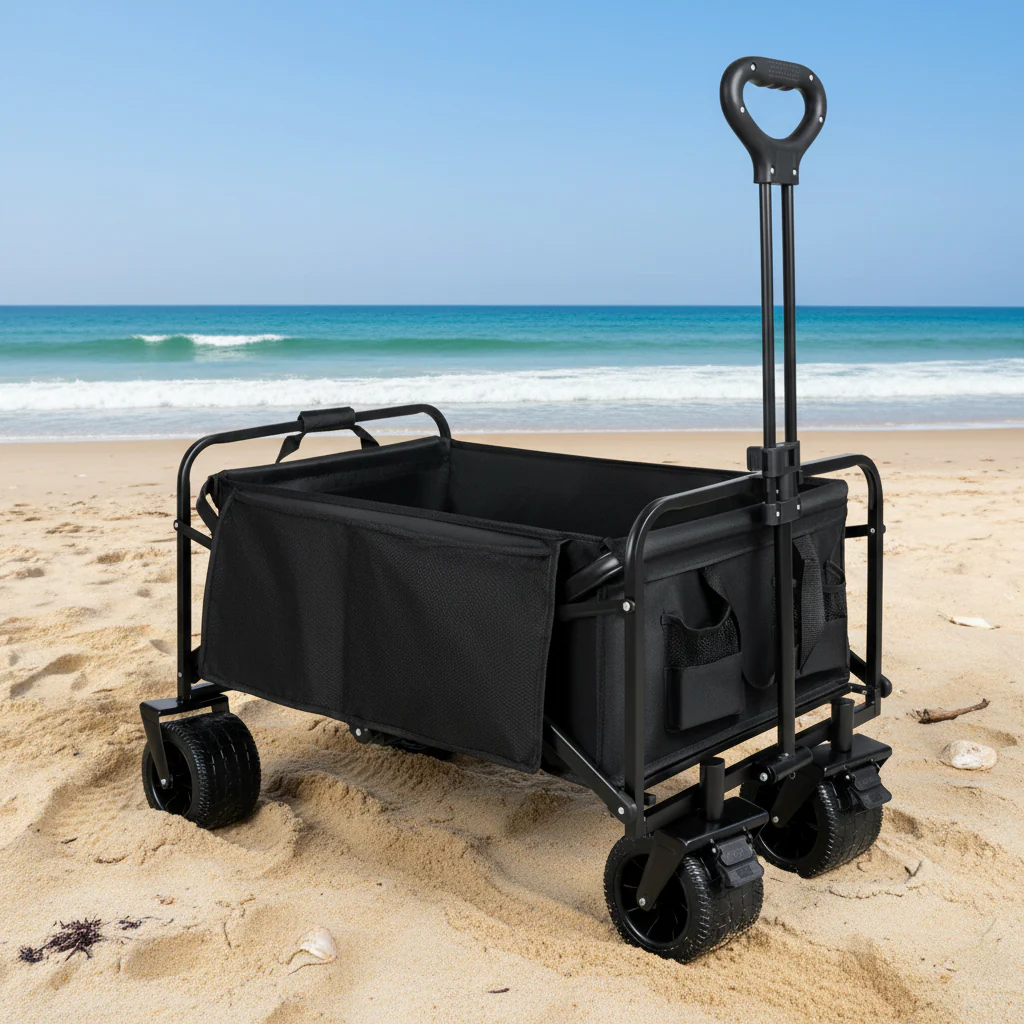 New Collapsible Folding Beach Wagon Cart – Heavy Duty 500 lbs Capacity, 10" All-Terrain Wheels, Adjustable Handle