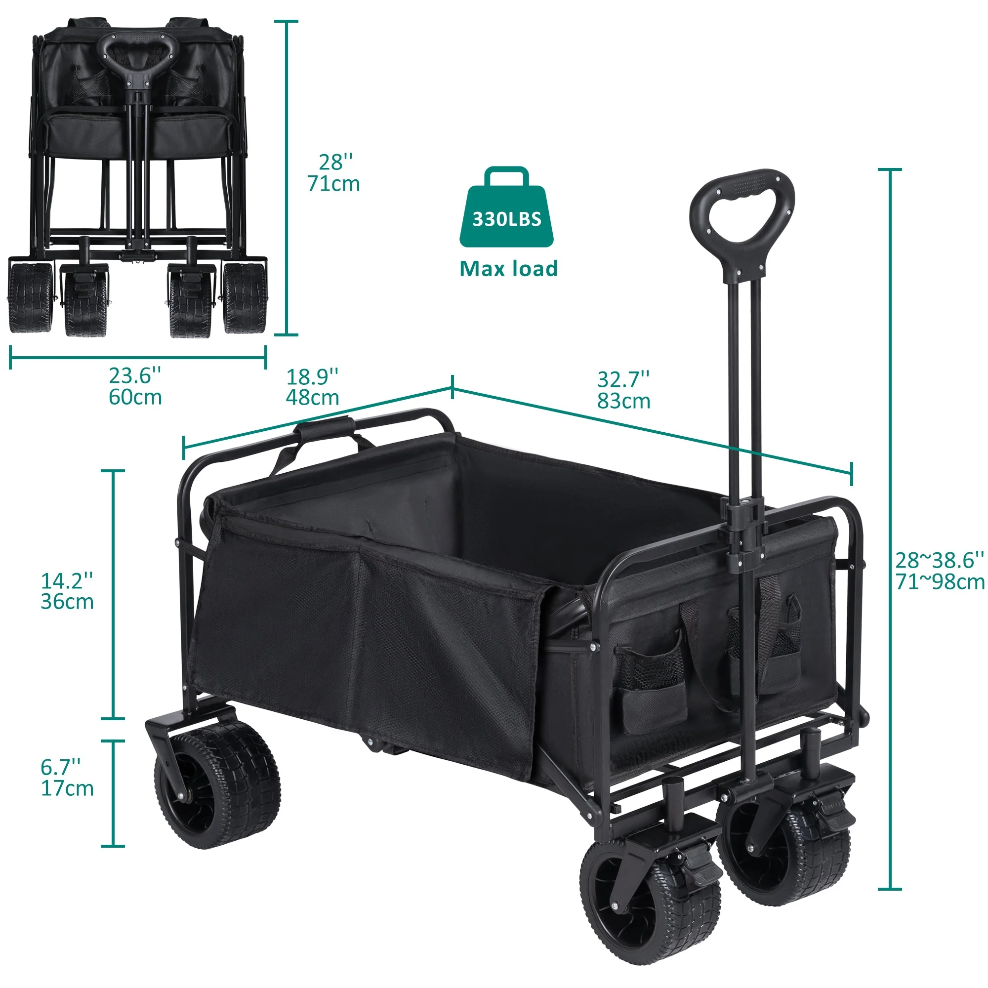New Collapsible Folding Beach Wagon Cart – Heavy Duty 500 lbs Capacity, 10" All-Terrain Wheels, Adjustable Handle - Image 5