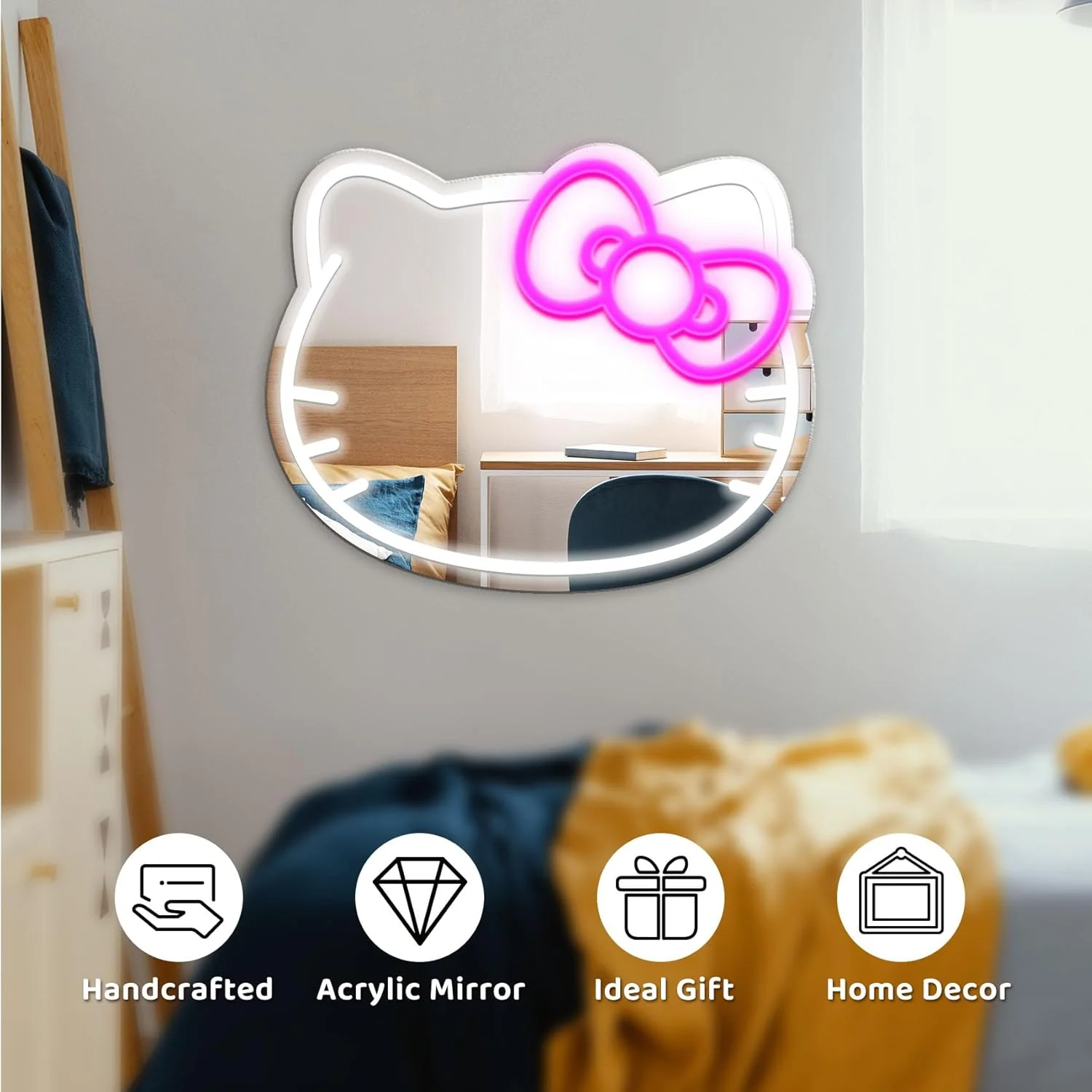 New ED Hello Kitty Mirror Neon Wall Sign – USB Powered Light-Up Decor for Bedroom & Events 🎀💡 - Image 2