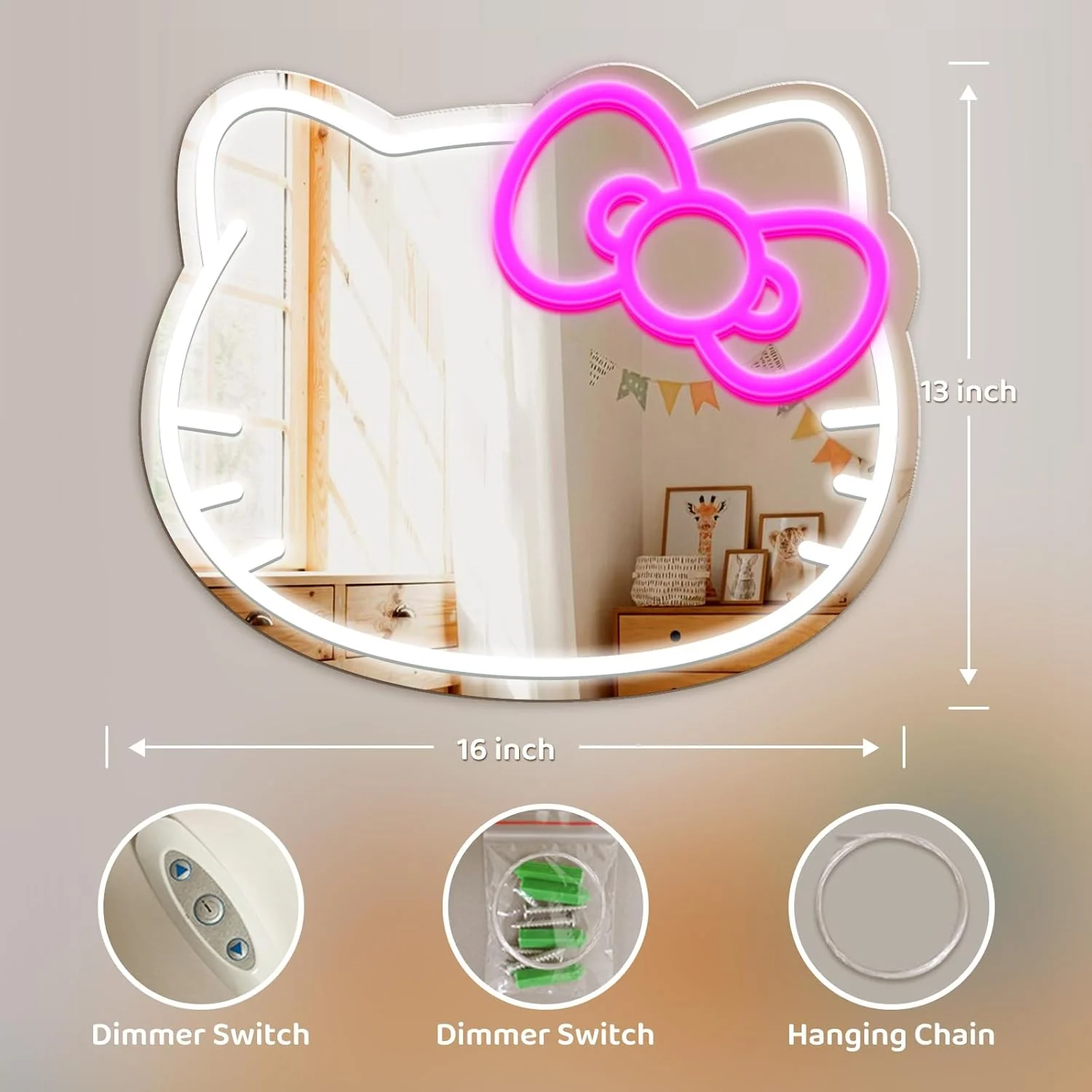 New ED Hello Kitty Mirror Neon Wall Sign – USB Powered Light-Up Decor for Bedroom & Events 🎀💡 - Image 3